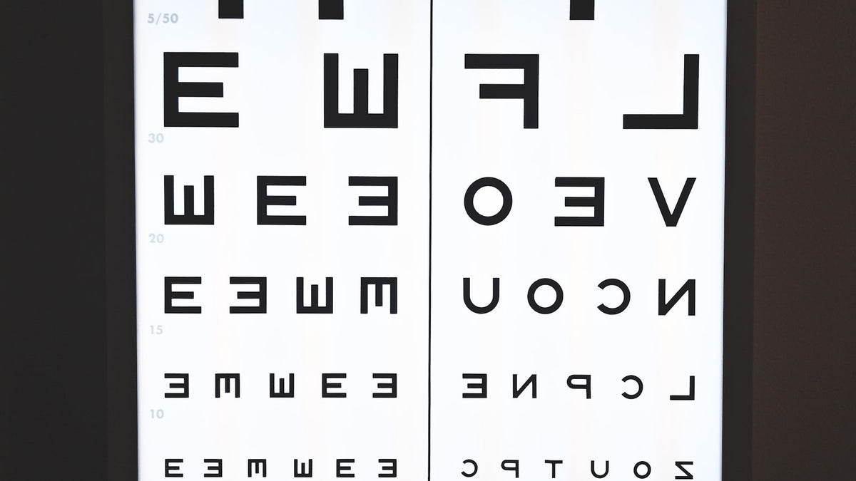 Eye chart on a wall in an optometrist's office