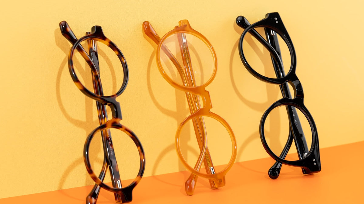 Three pairs of glasses arranged next to each other