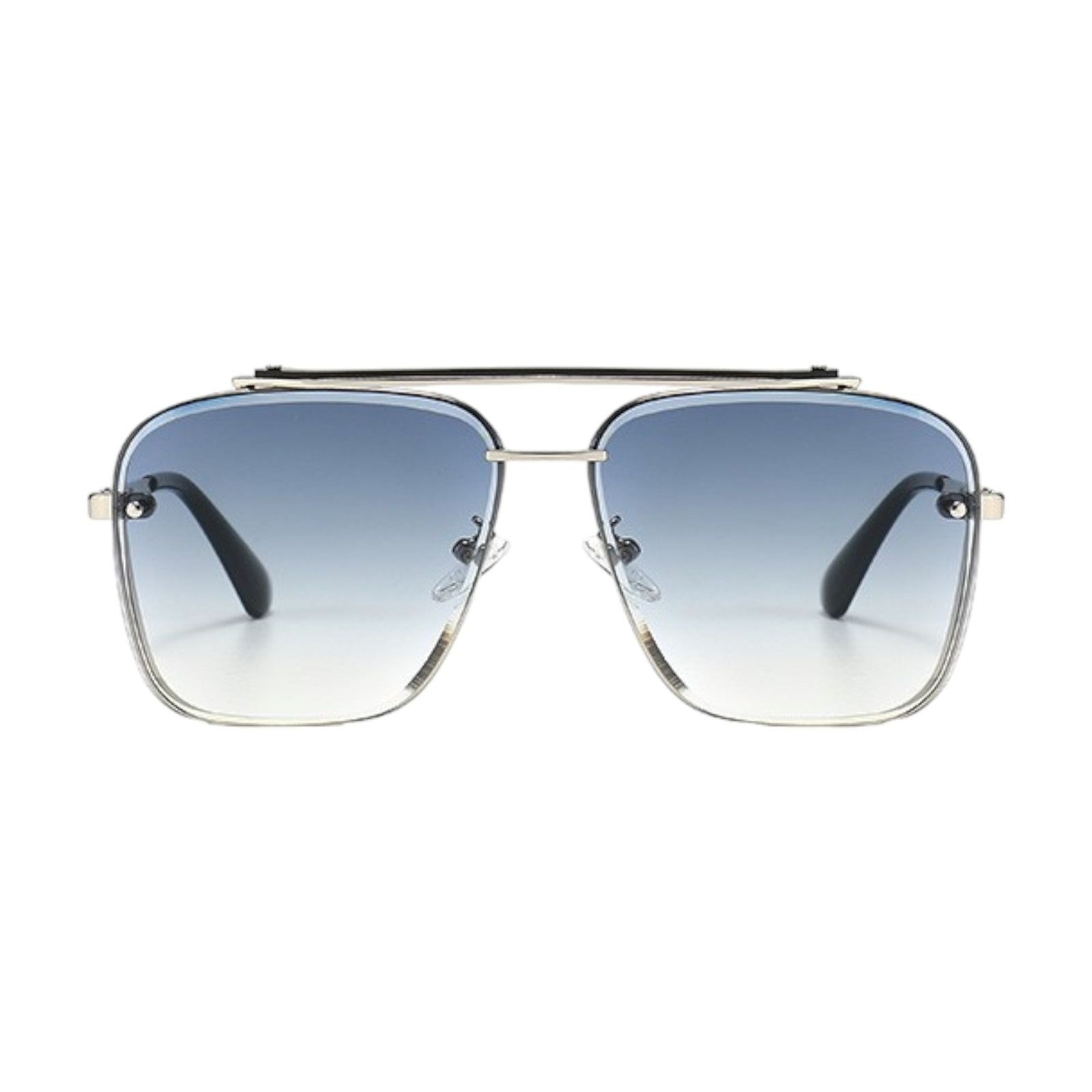 Silver Square Navigator Sunglasses with Blue Gradient Lenses-5