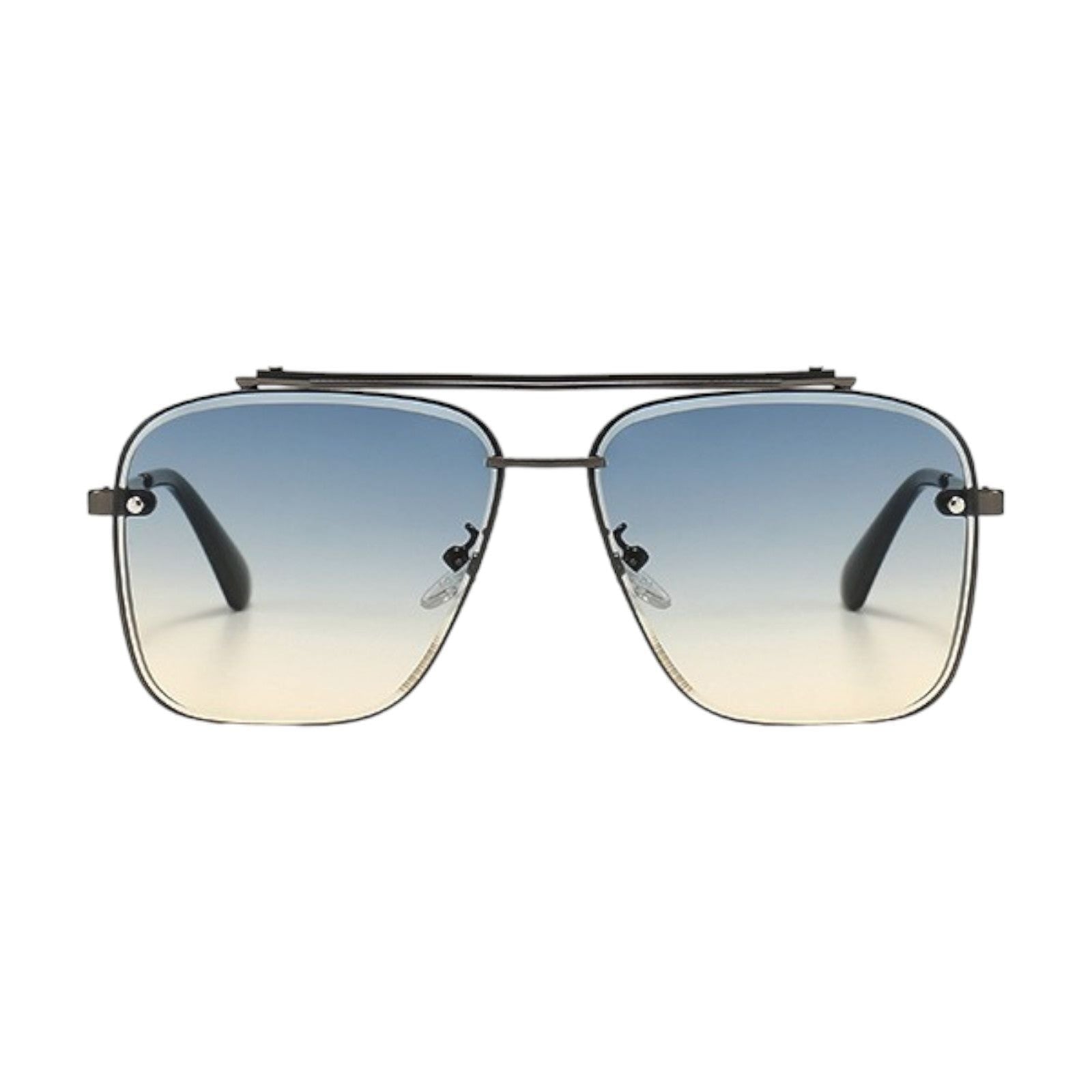 Silver Square Navigator Sunglasses with Blue Gradient Lenses-8