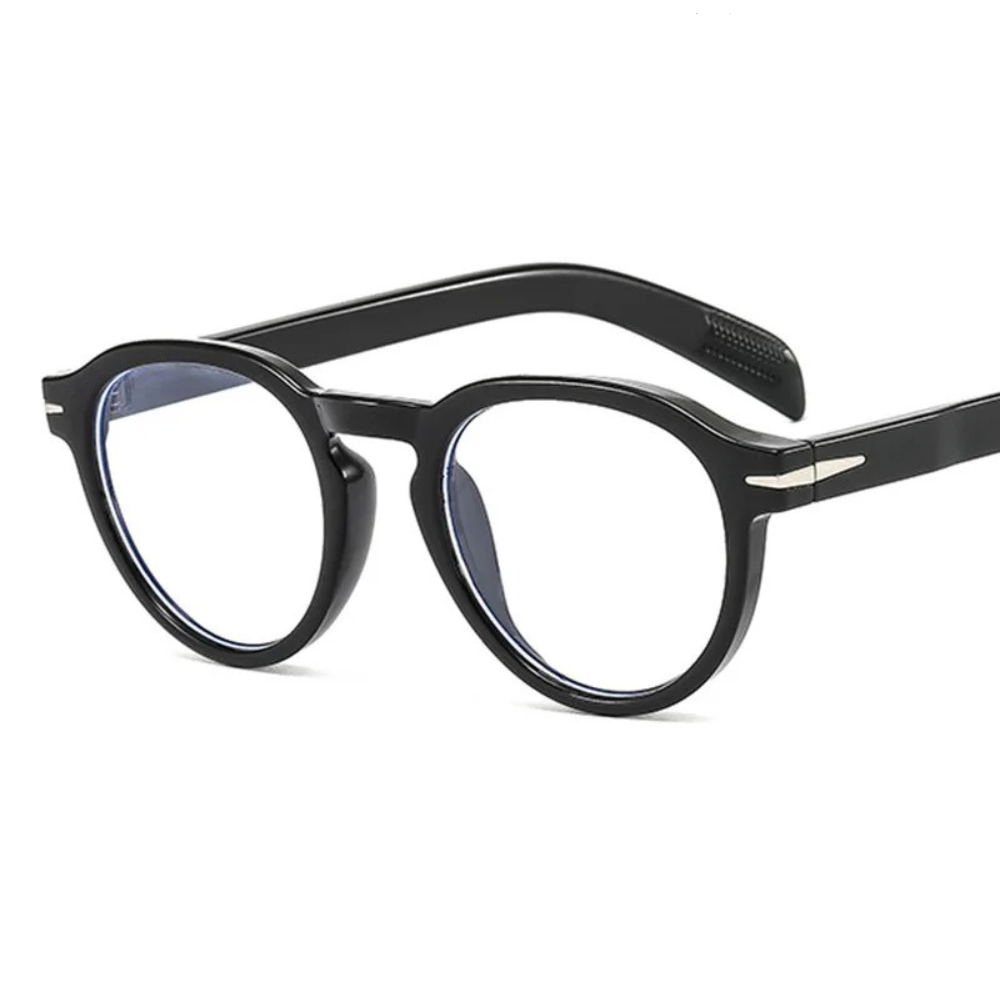 Round Black Eyeglasses with Minimalist Design Accents-1