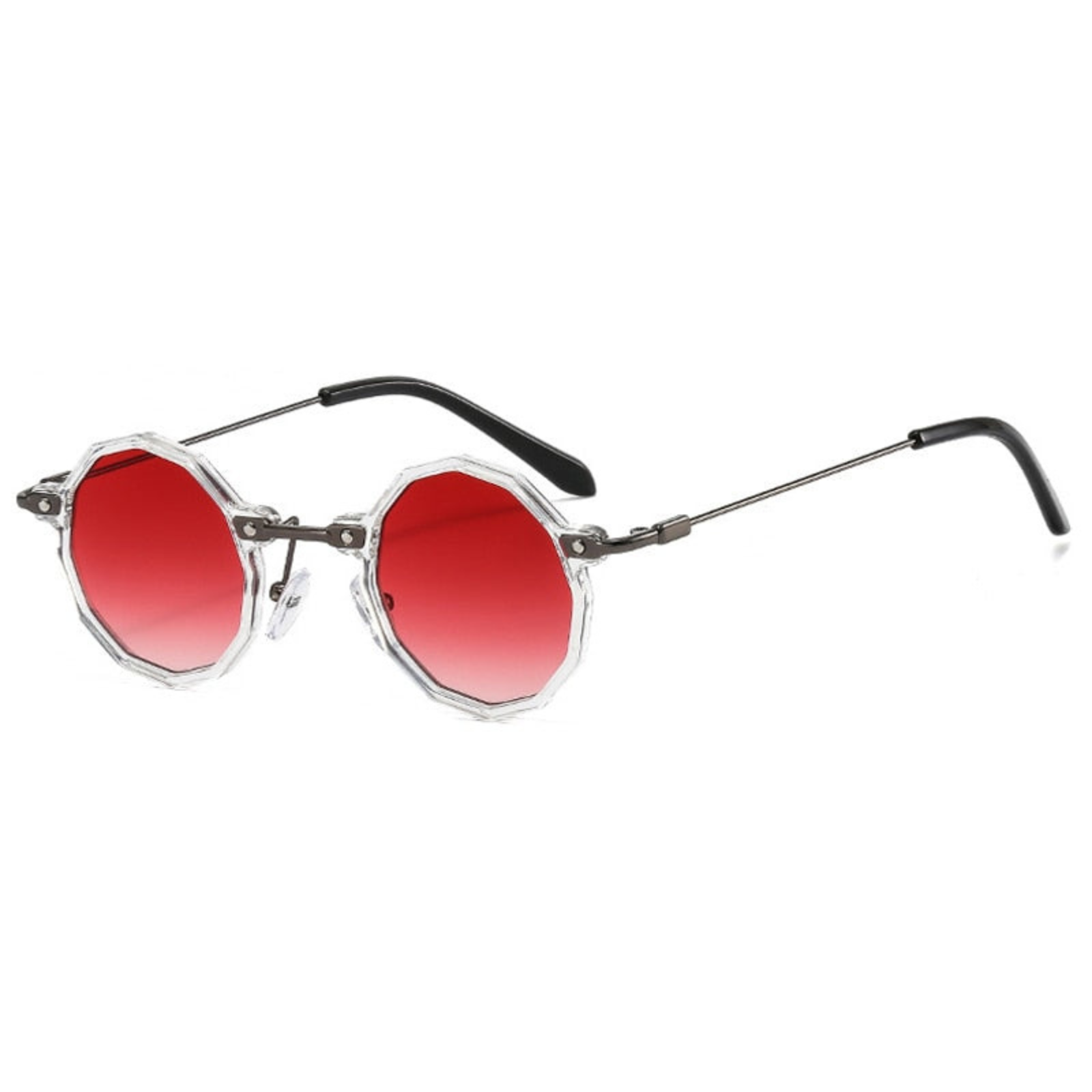 Red Octagon Retro Sunglasses with Clear Frame-14
