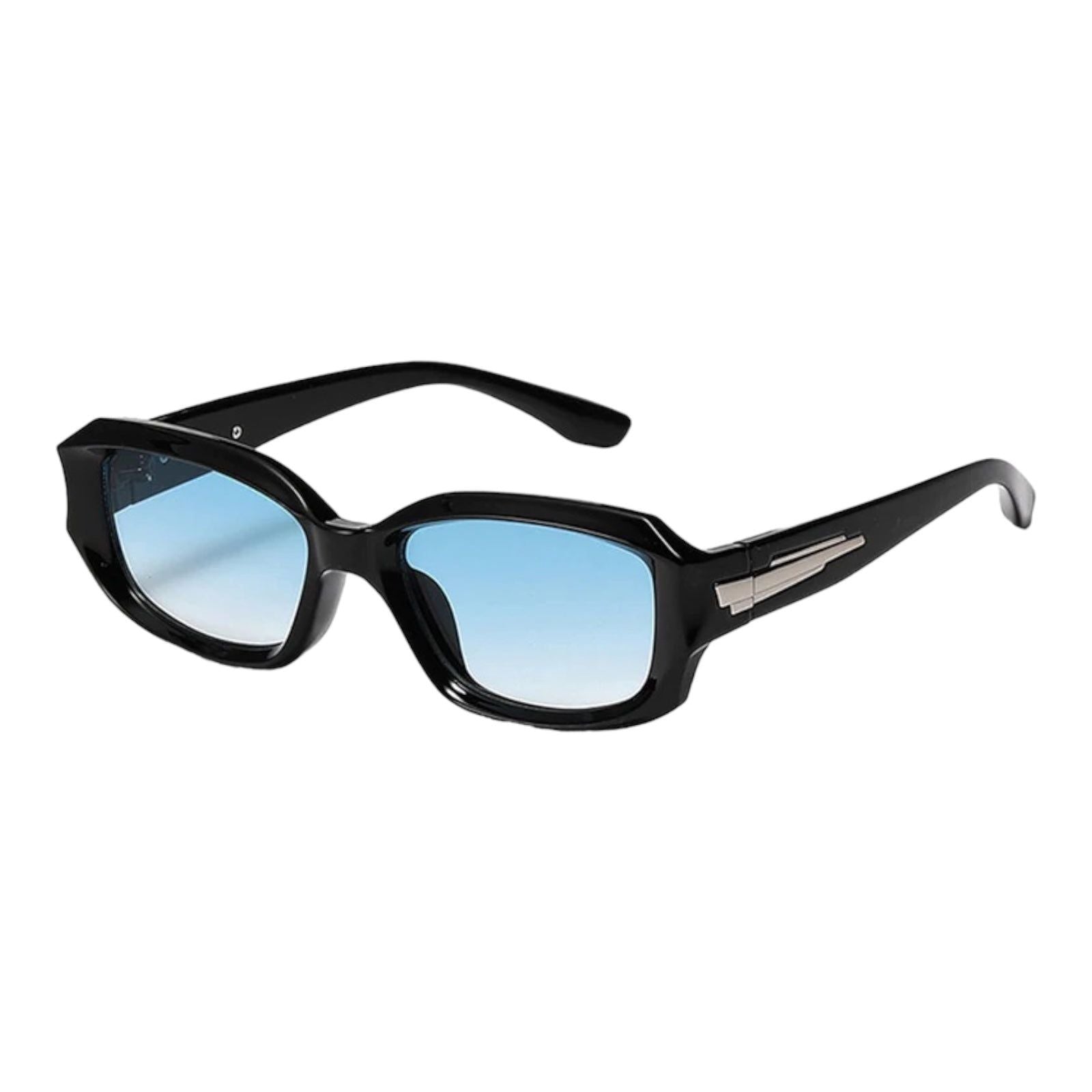 Black Rectangle Sunglasses with Blue Gradient Lenses-1