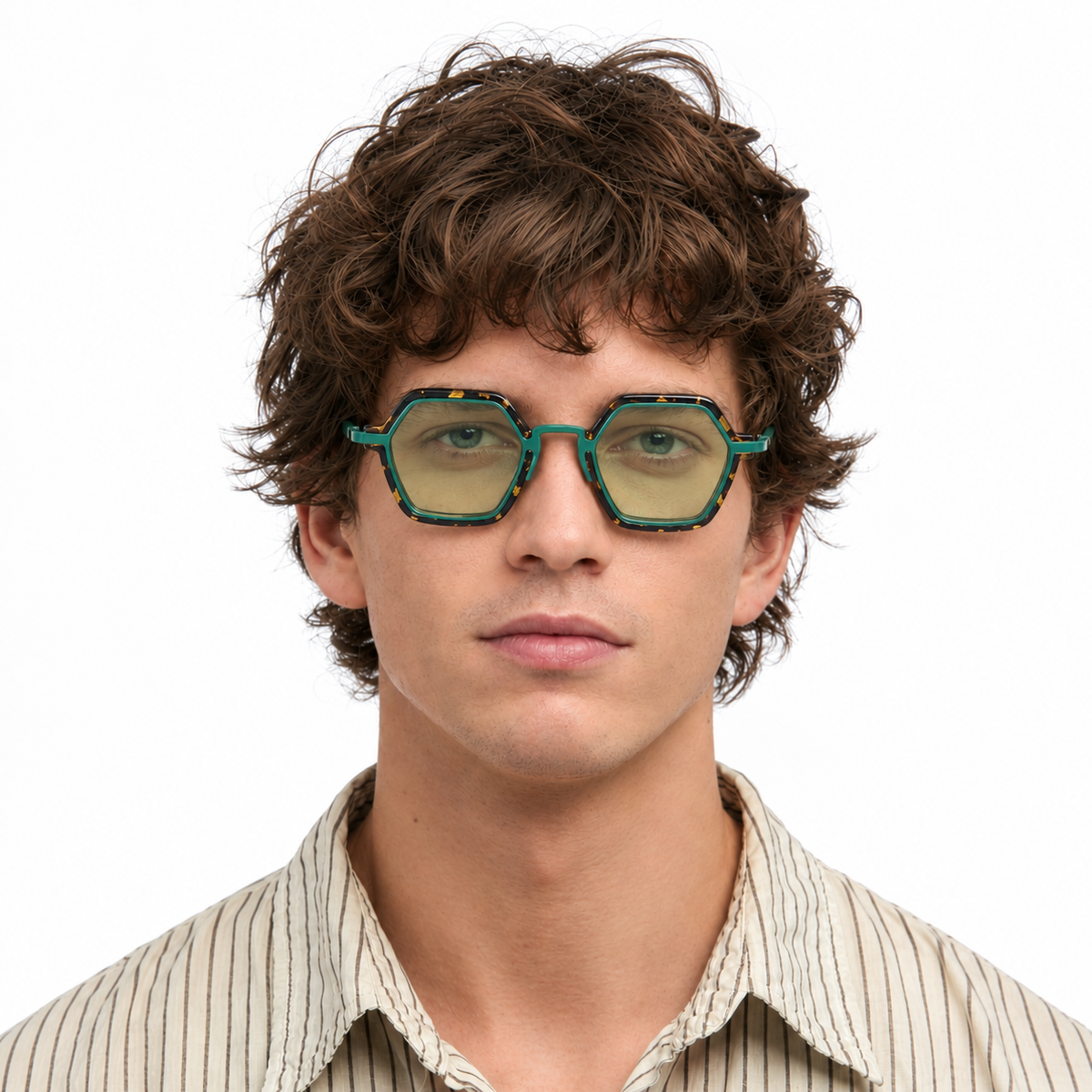 Green Polygon Square Metal Sunglasses