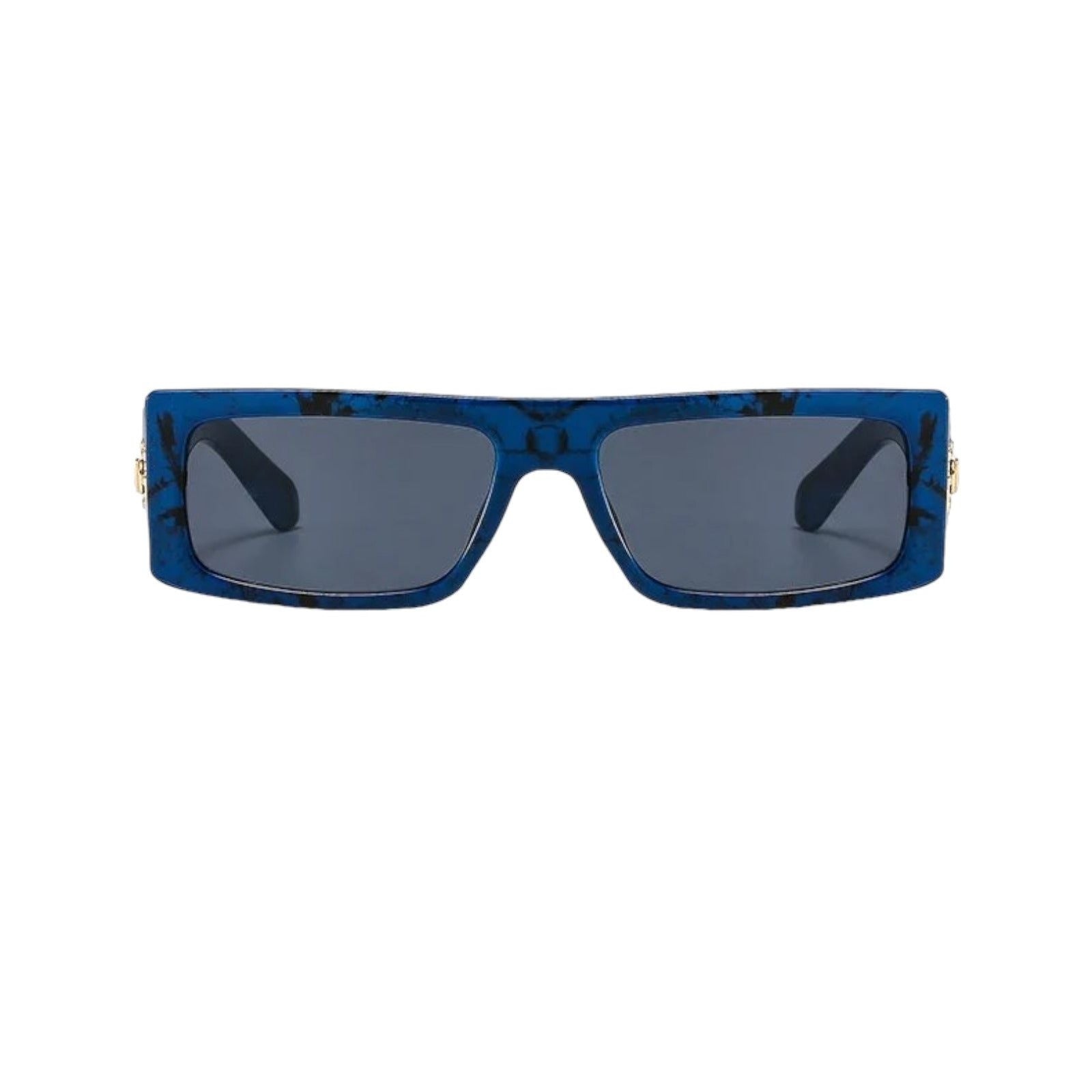 Black Rectangle Sunglasses with Gold Buckle Accent-15
