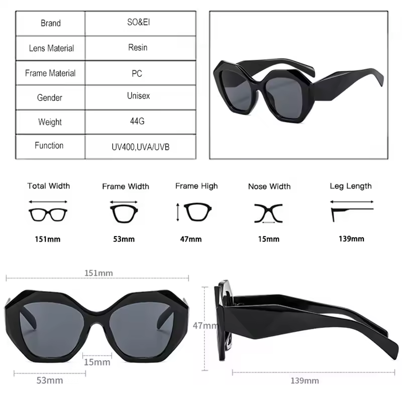 Oversized Polygon Sunglasses – UV400, Women & Men-10