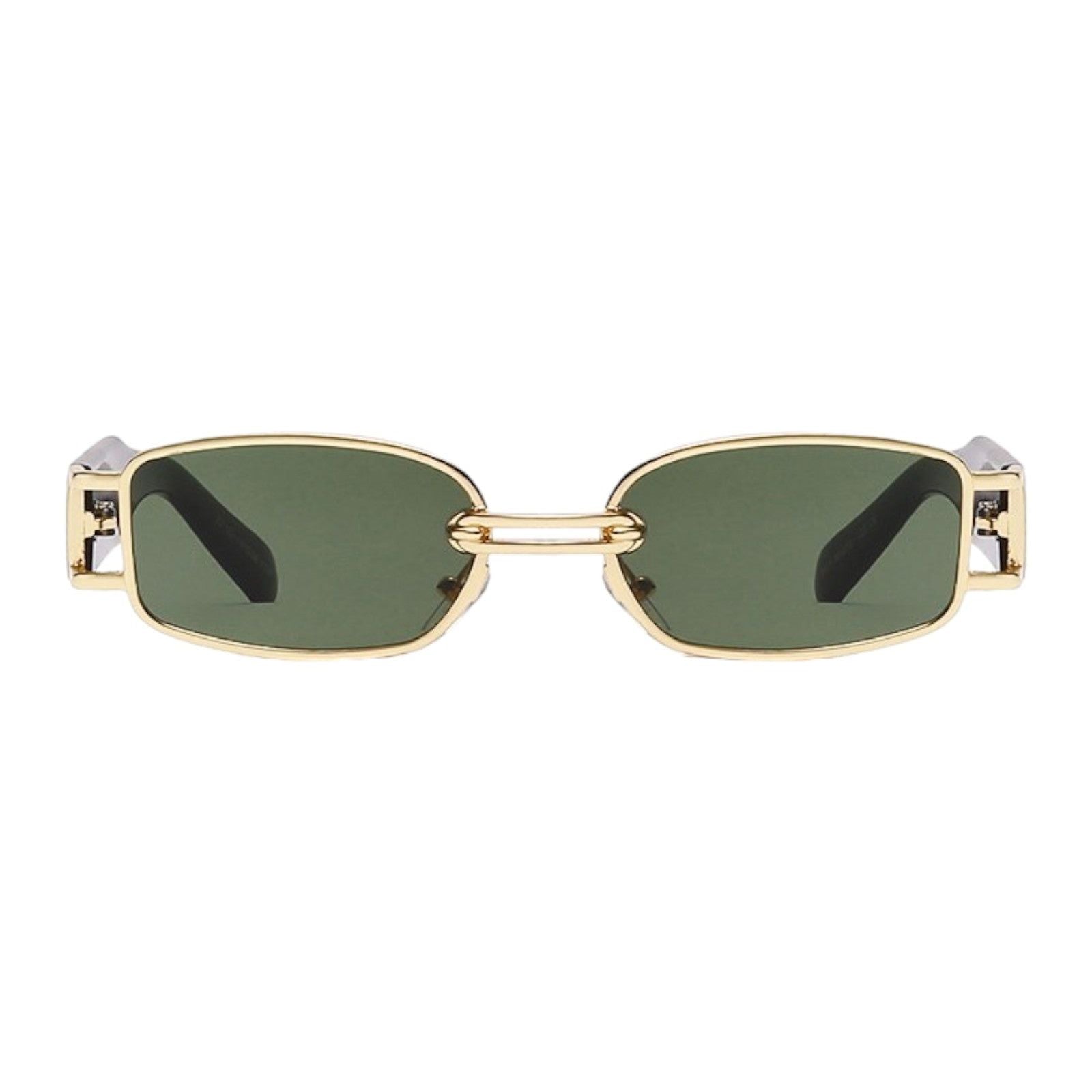 Gold Metal Rectangle Sunglasses with Brown Lenses-6