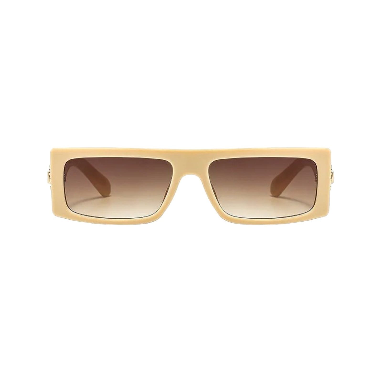 Black Rectangle Sunglasses with Gold Buckle Accent-14