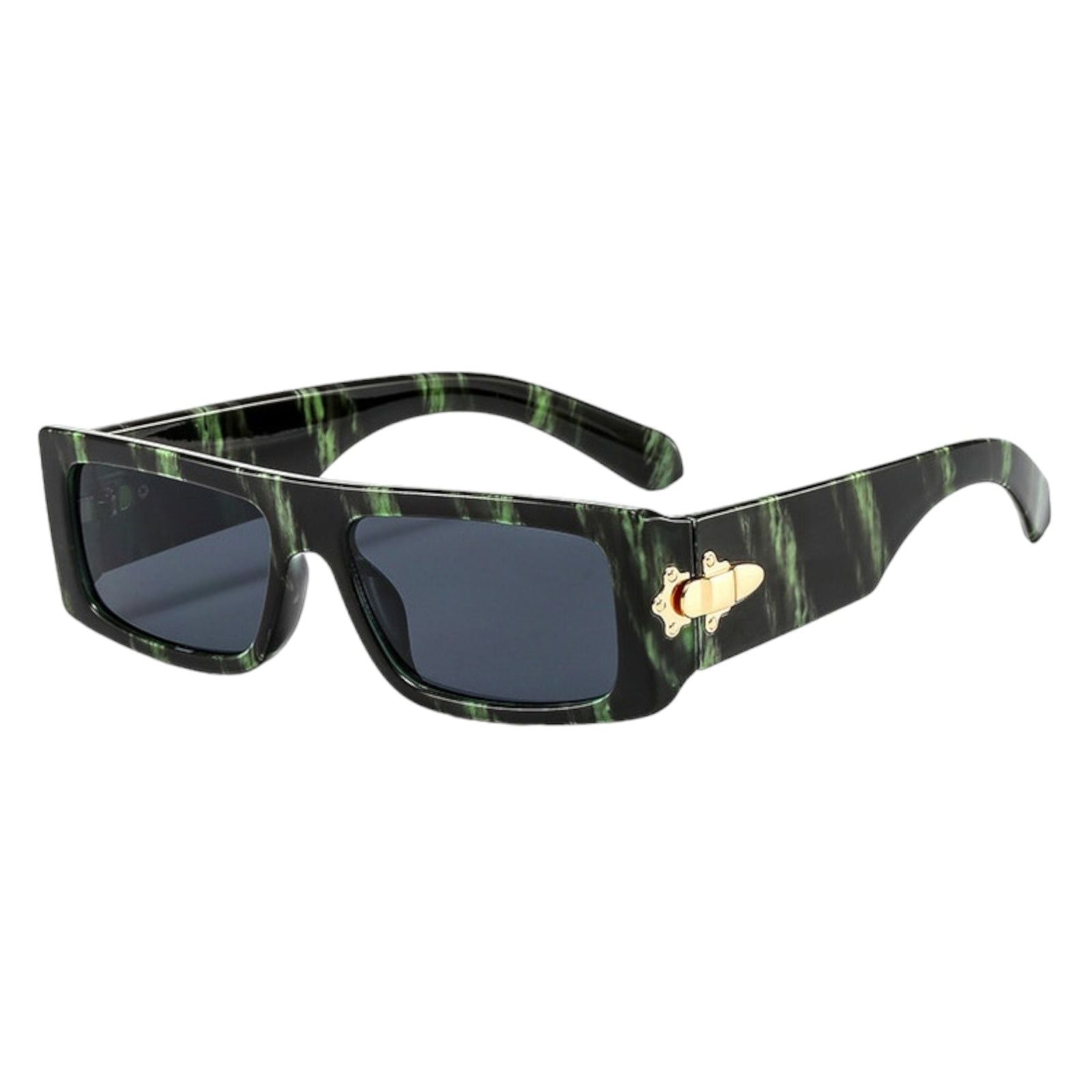 Black Rectangle Sunglasses with Gold Buckle Accent-8