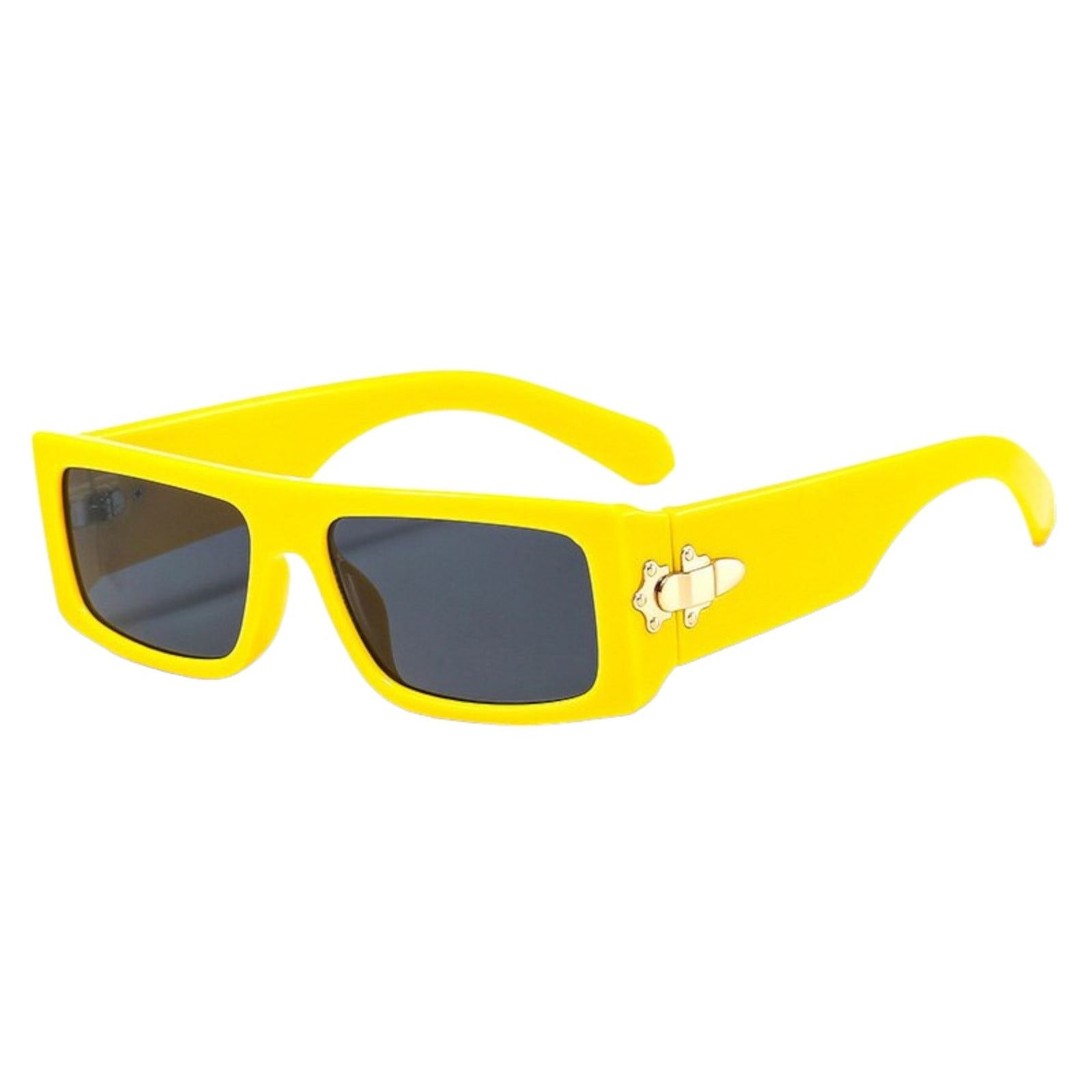 Black Rectangle Sunglasses with Gold Buckle Accent-4