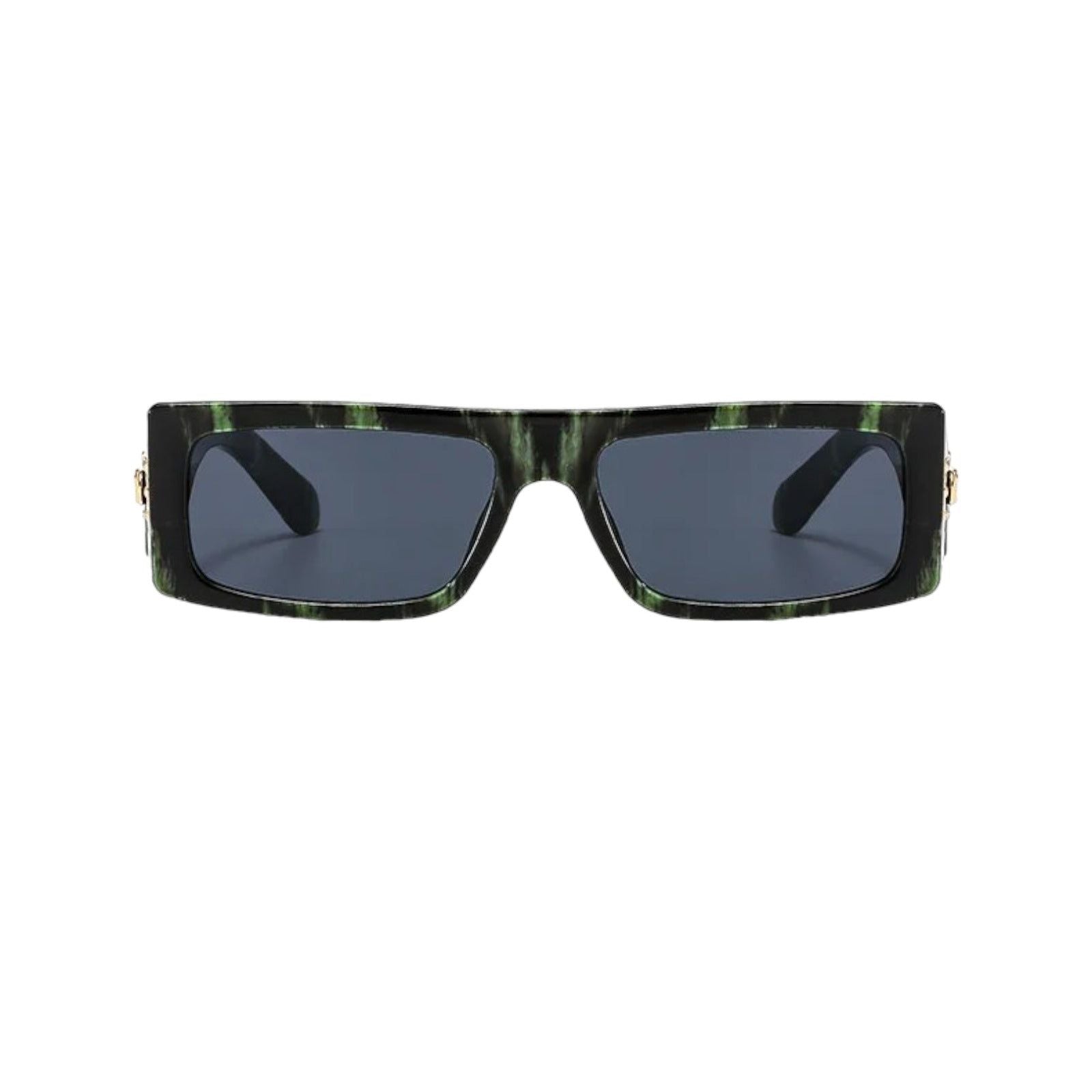 Black Rectangle Sunglasses with Gold Buckle Accent-16
