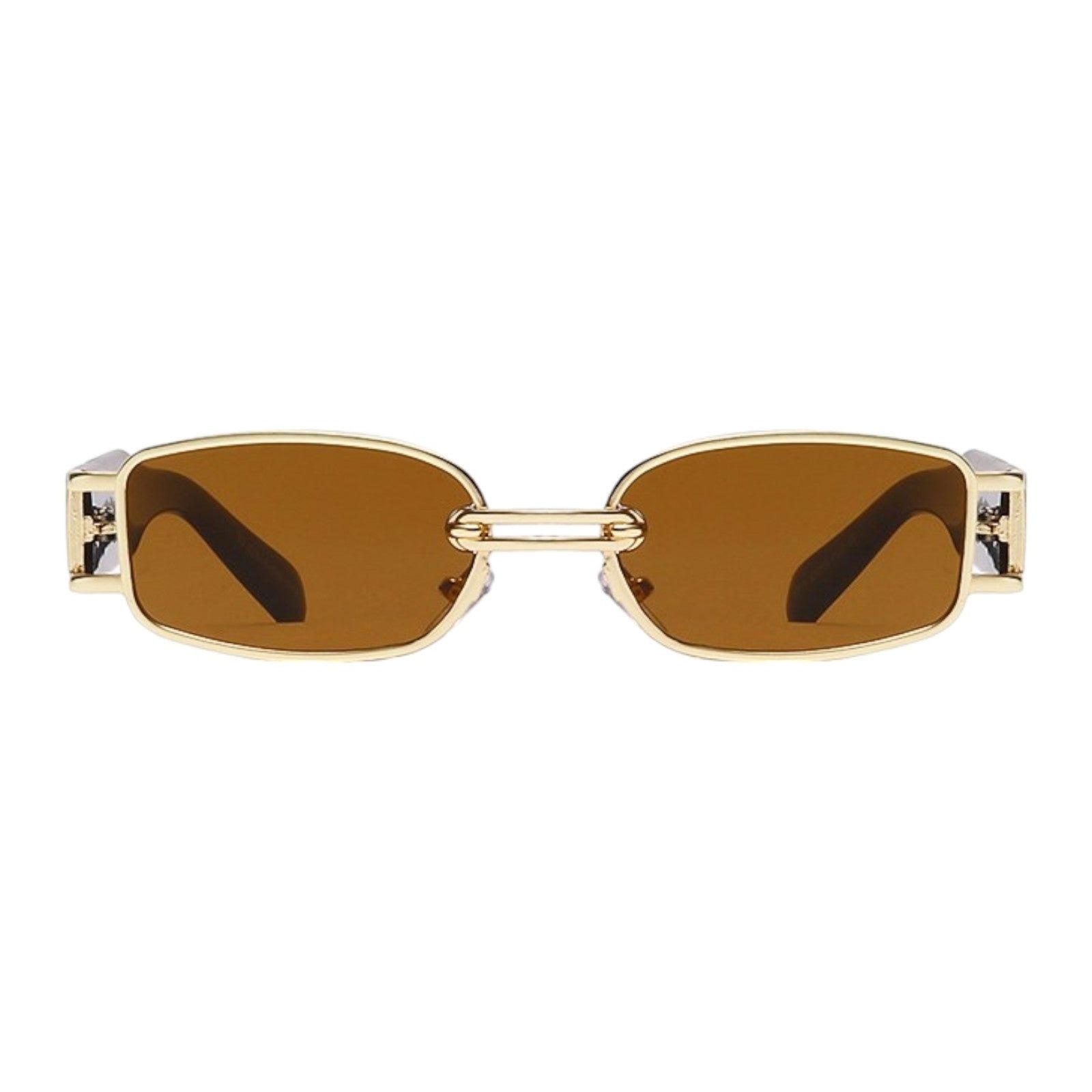 Gold Metal Rectangle Sunglasses with Brown Lenses-5