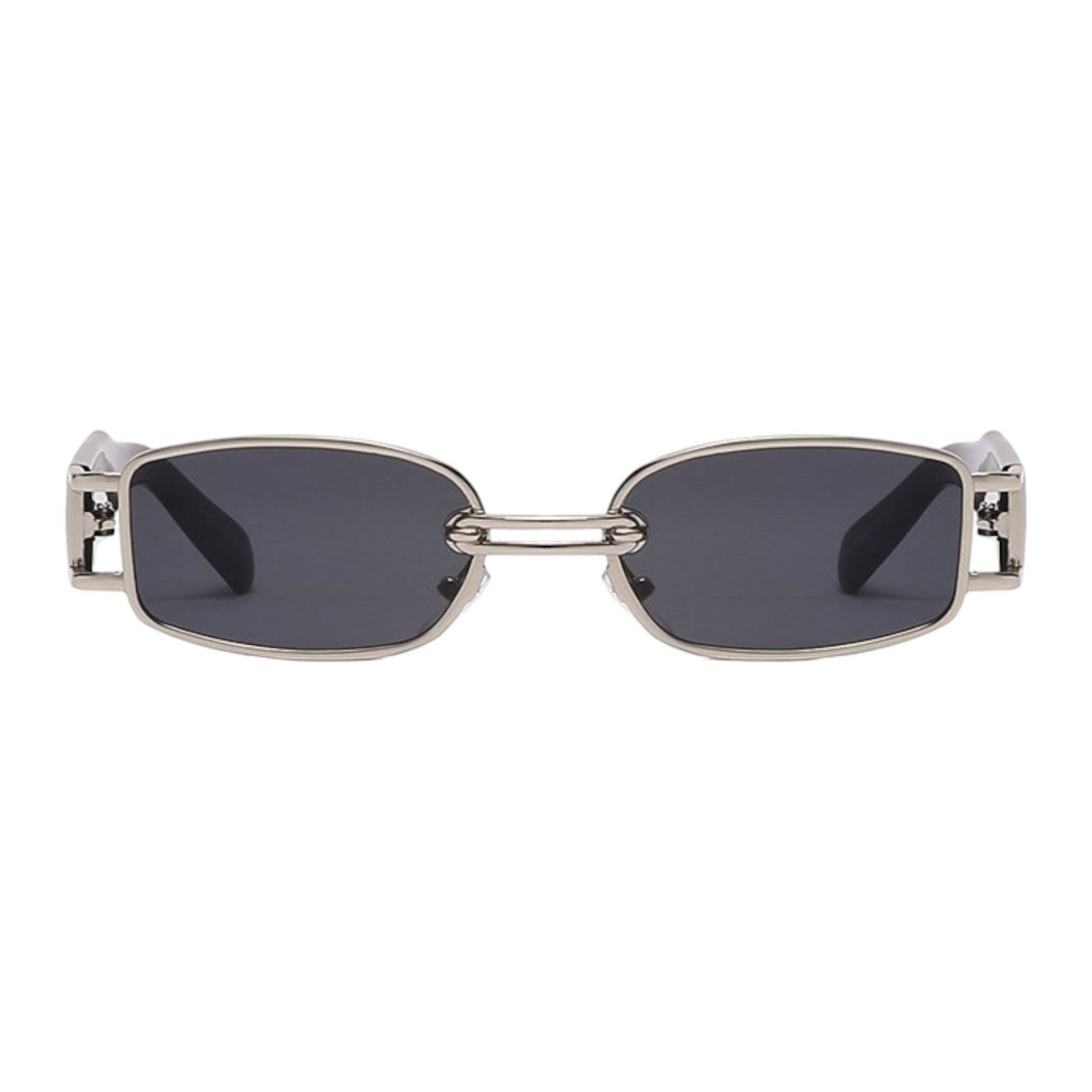 Gold Metal Rectangle Sunglasses with Brown Lenses-8