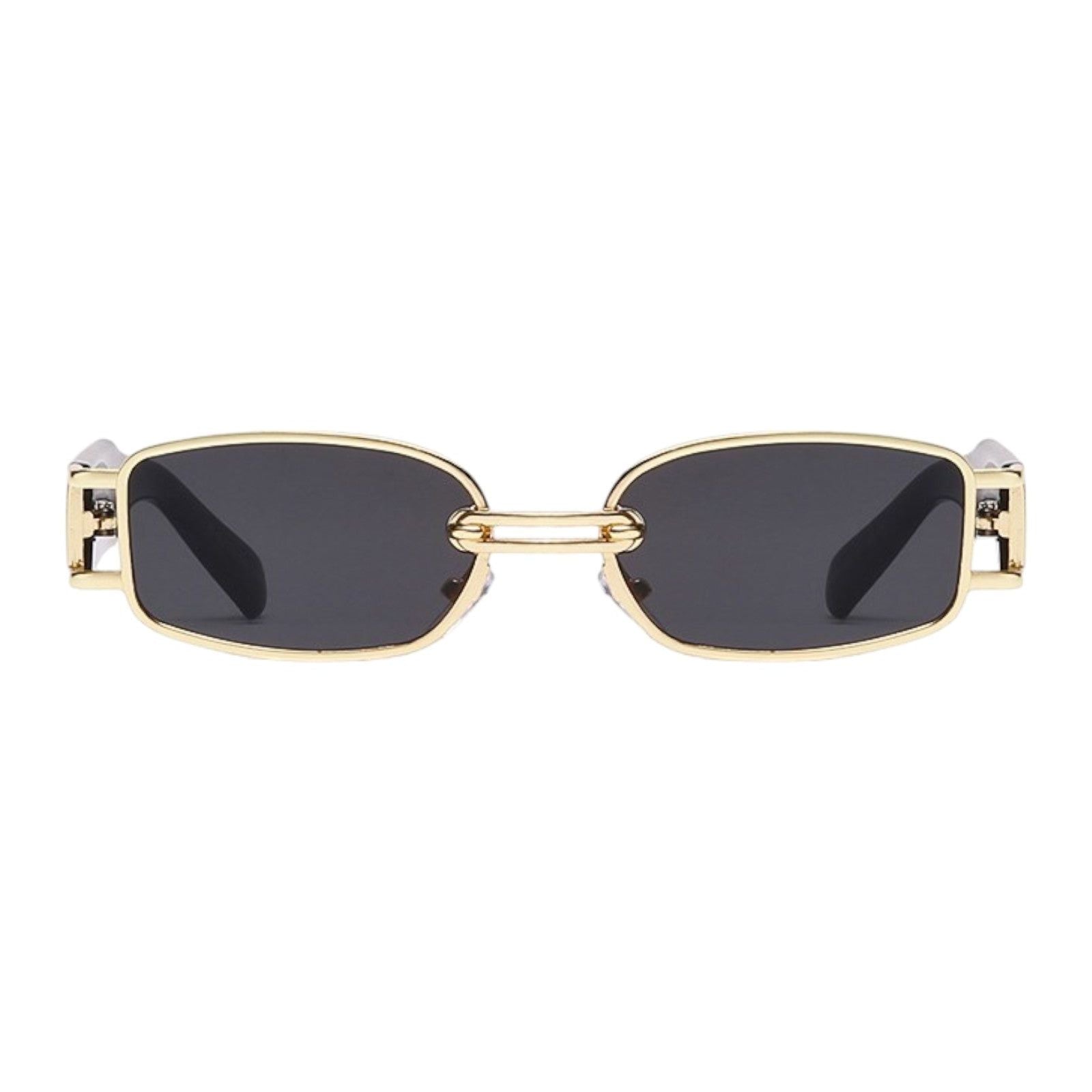 Gold Metal Rectangle Sunglasses with Brown Lenses-7