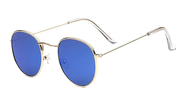 Round Blue and Gold Mens Sunglasses - Classy Stylish Eyewear-1