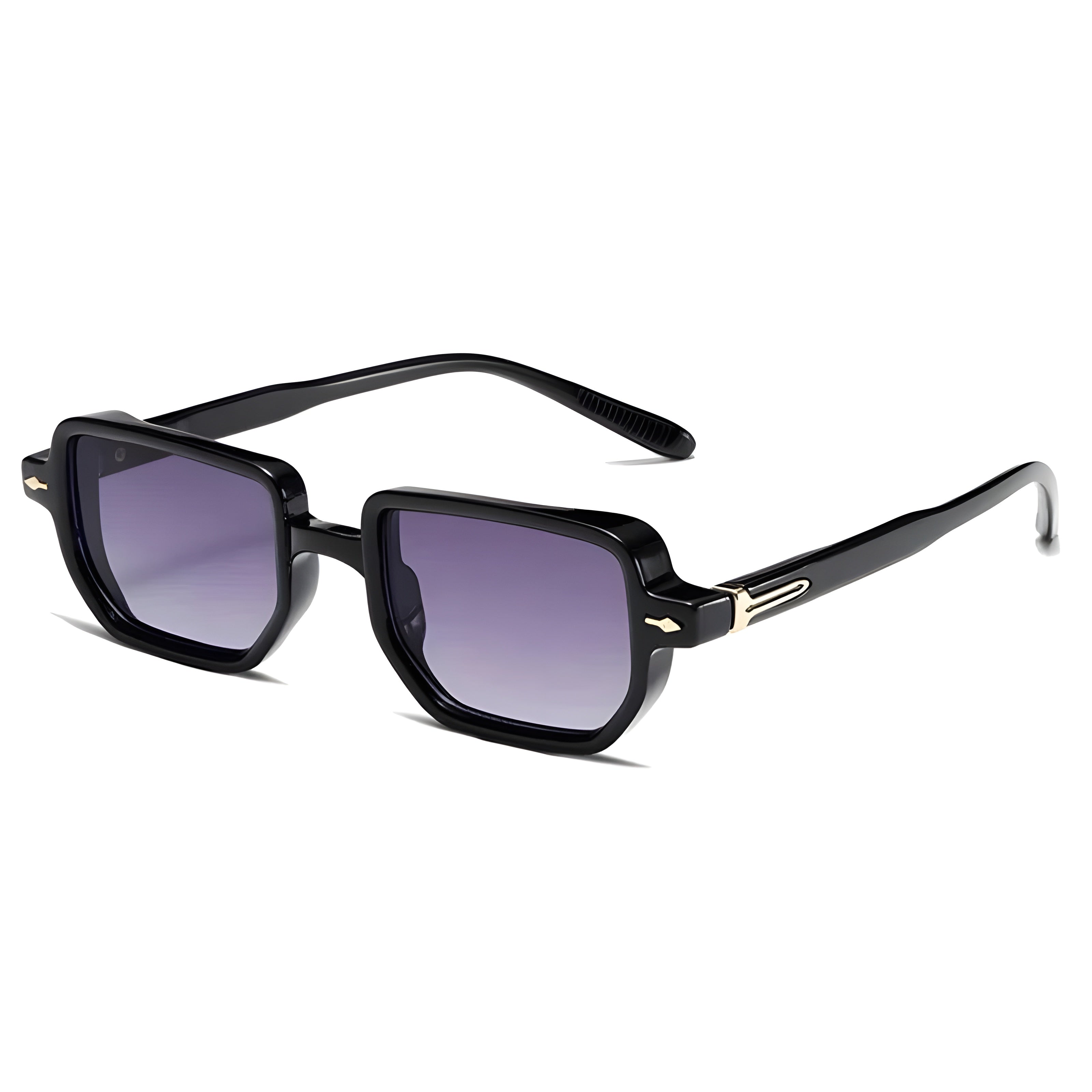Polarized square acetate sunglasses, close-up view