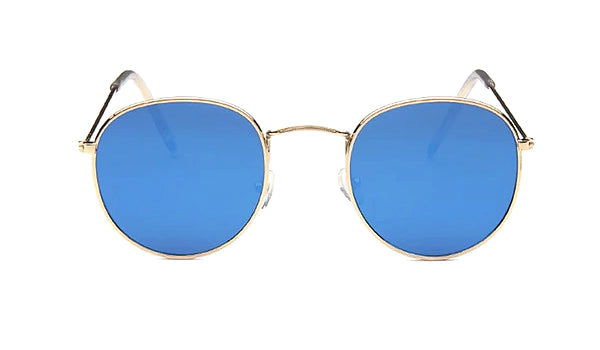 Round Blue and Gold Mens Sunglasses - Classy Stylish Eyewear-2