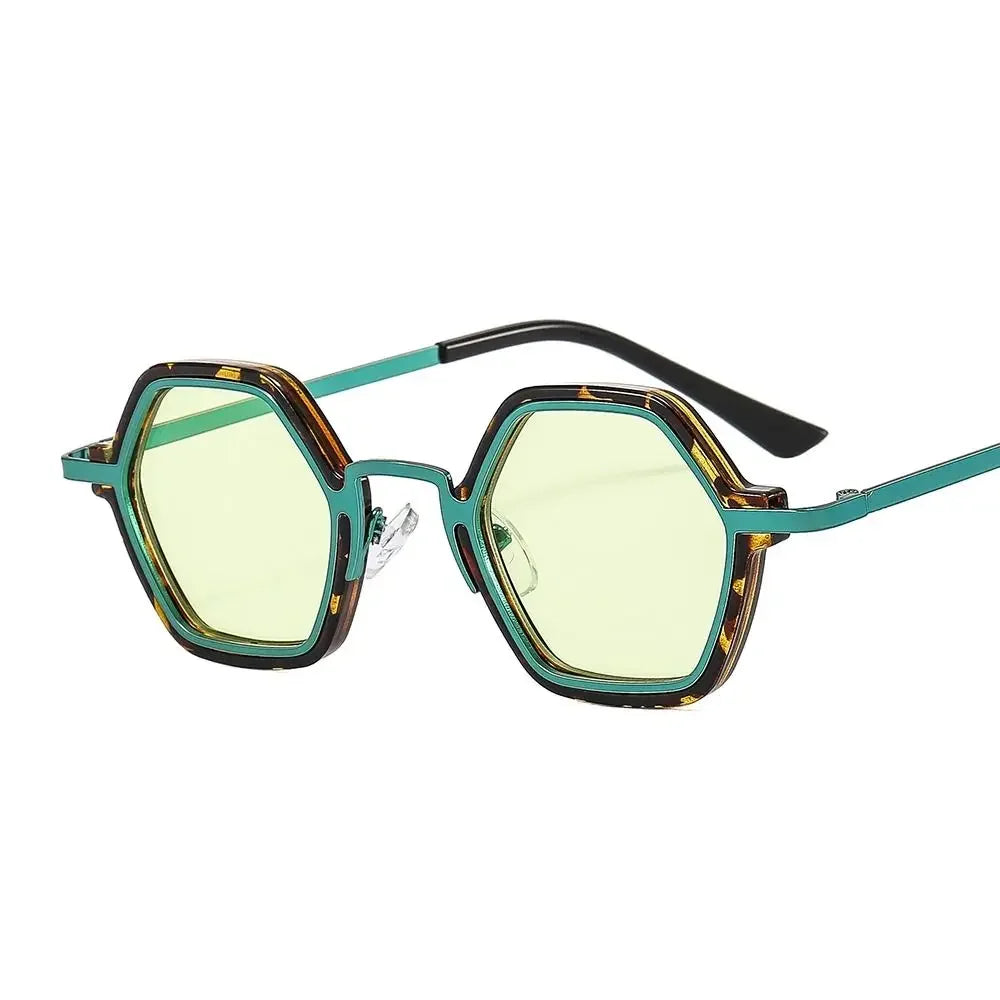 Polygon square metal sunglasses, Leopard-Green