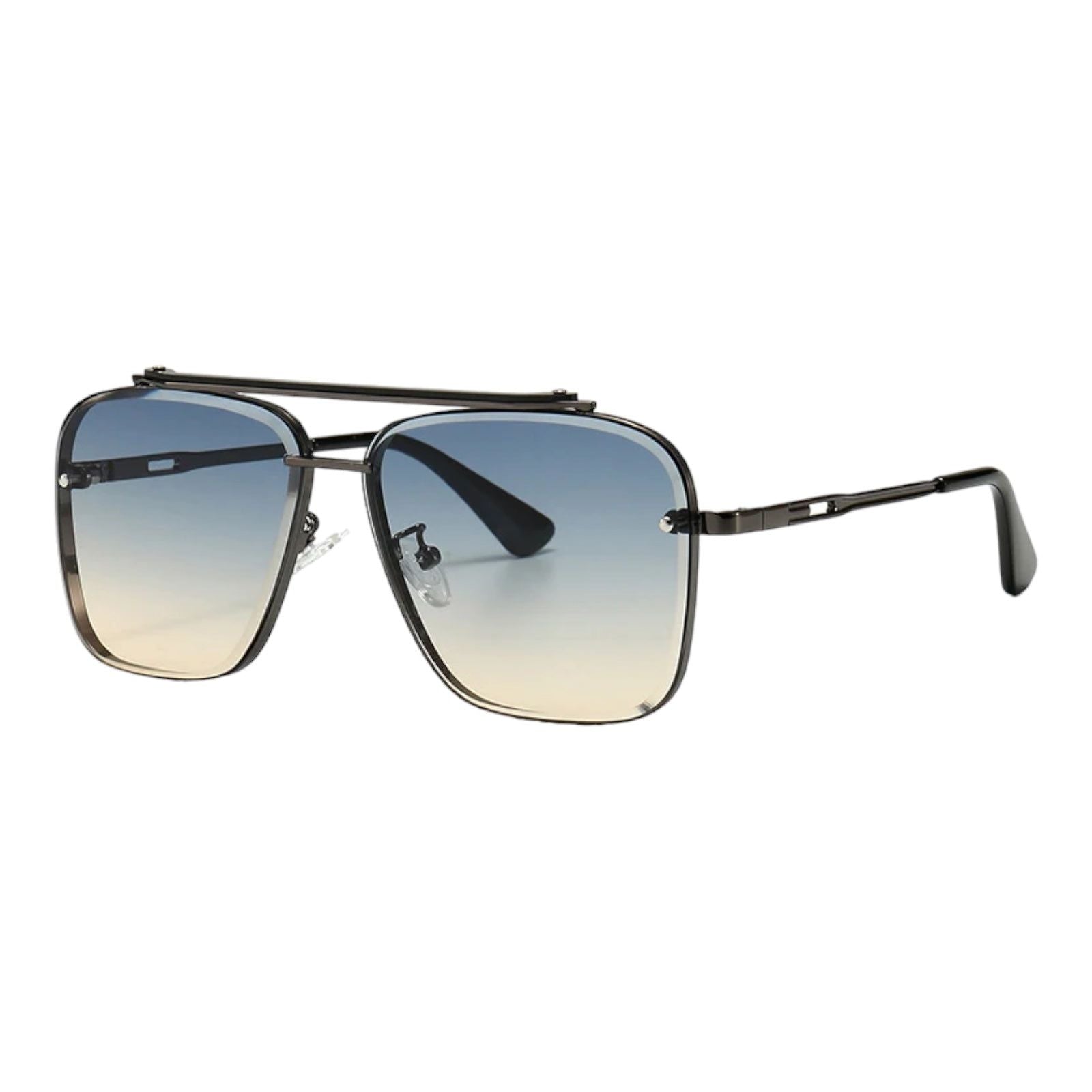 Silver Square Navigator Sunglasses with Blue Gradient Lenses-4
