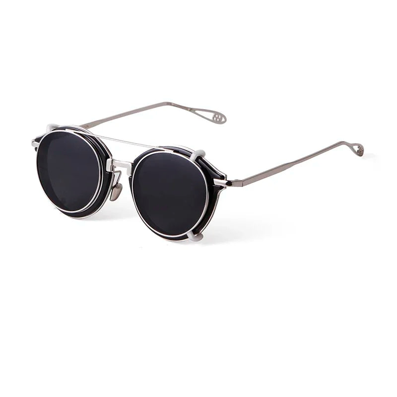Steampunk round flip-up sunglasses, C1 black lens