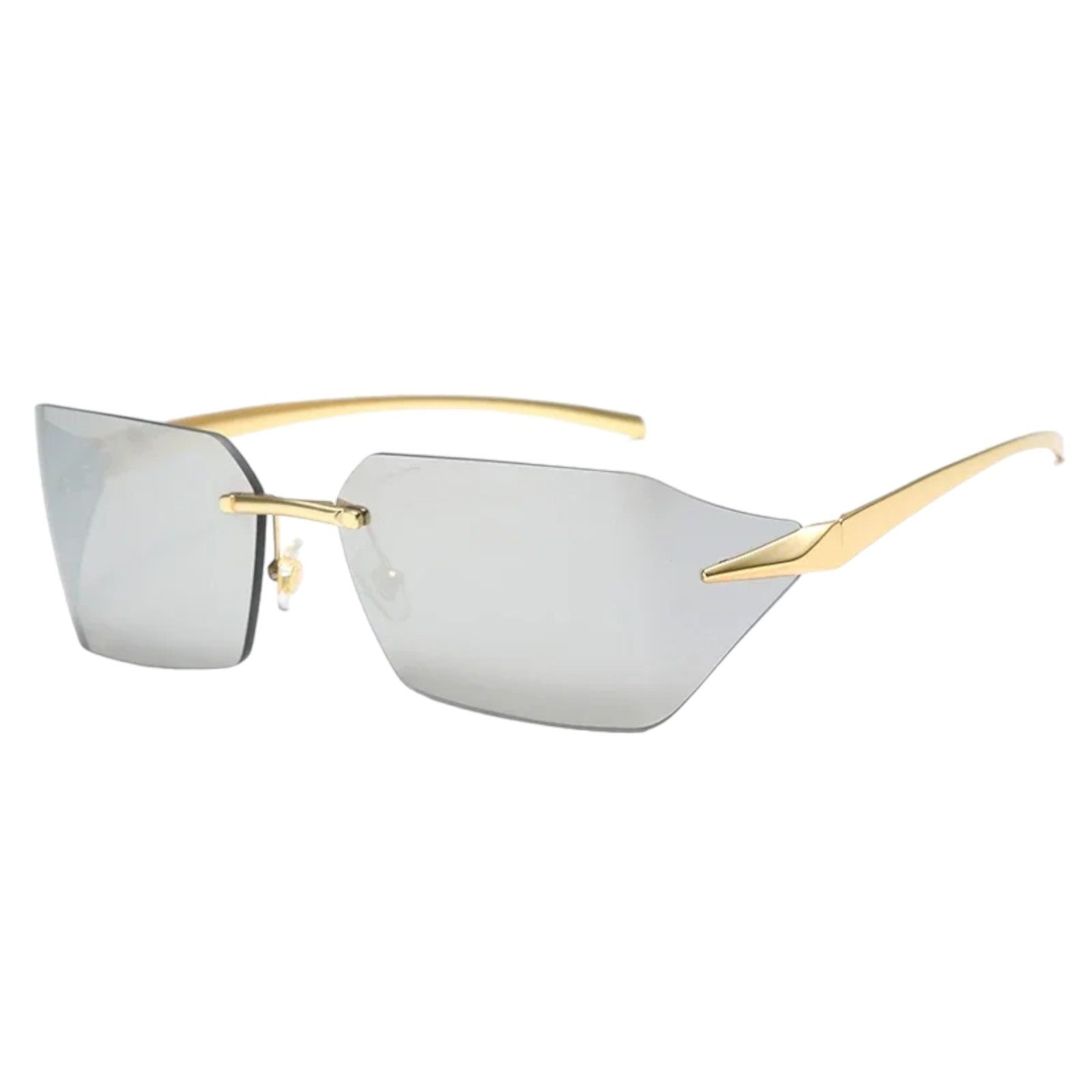 Gold Rimless Wrap Sunglasses - Sleek Angular Design-5
