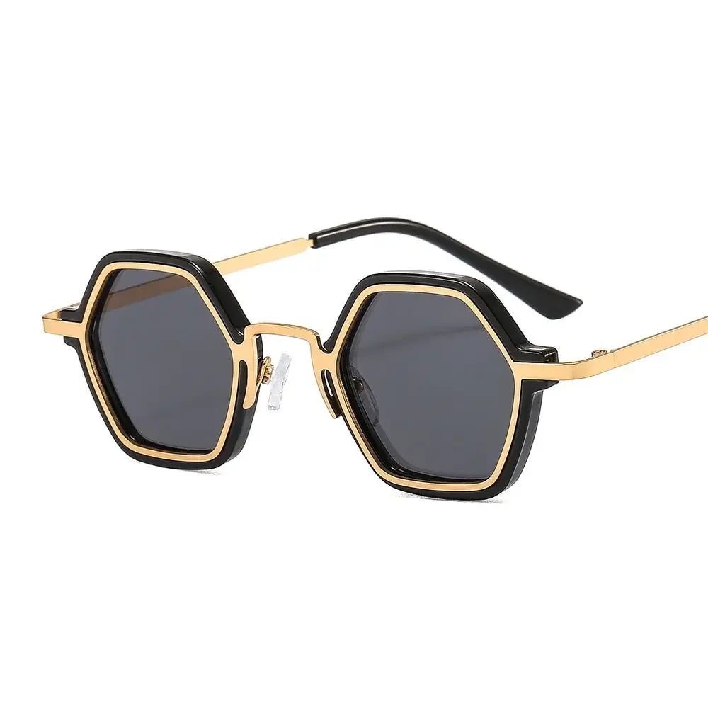 Polygon square metal sunglasses, Black Gold-Grey