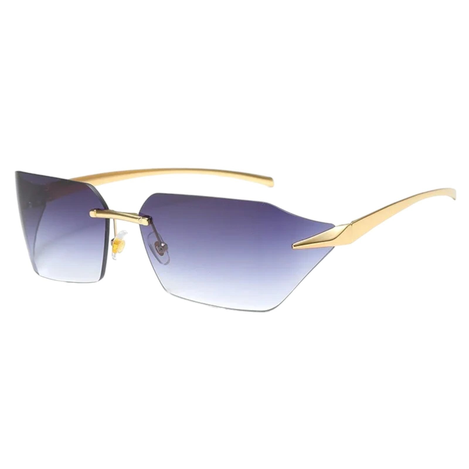 Gold Rimless Wrap Sunglasses - Sleek Angular Design-4