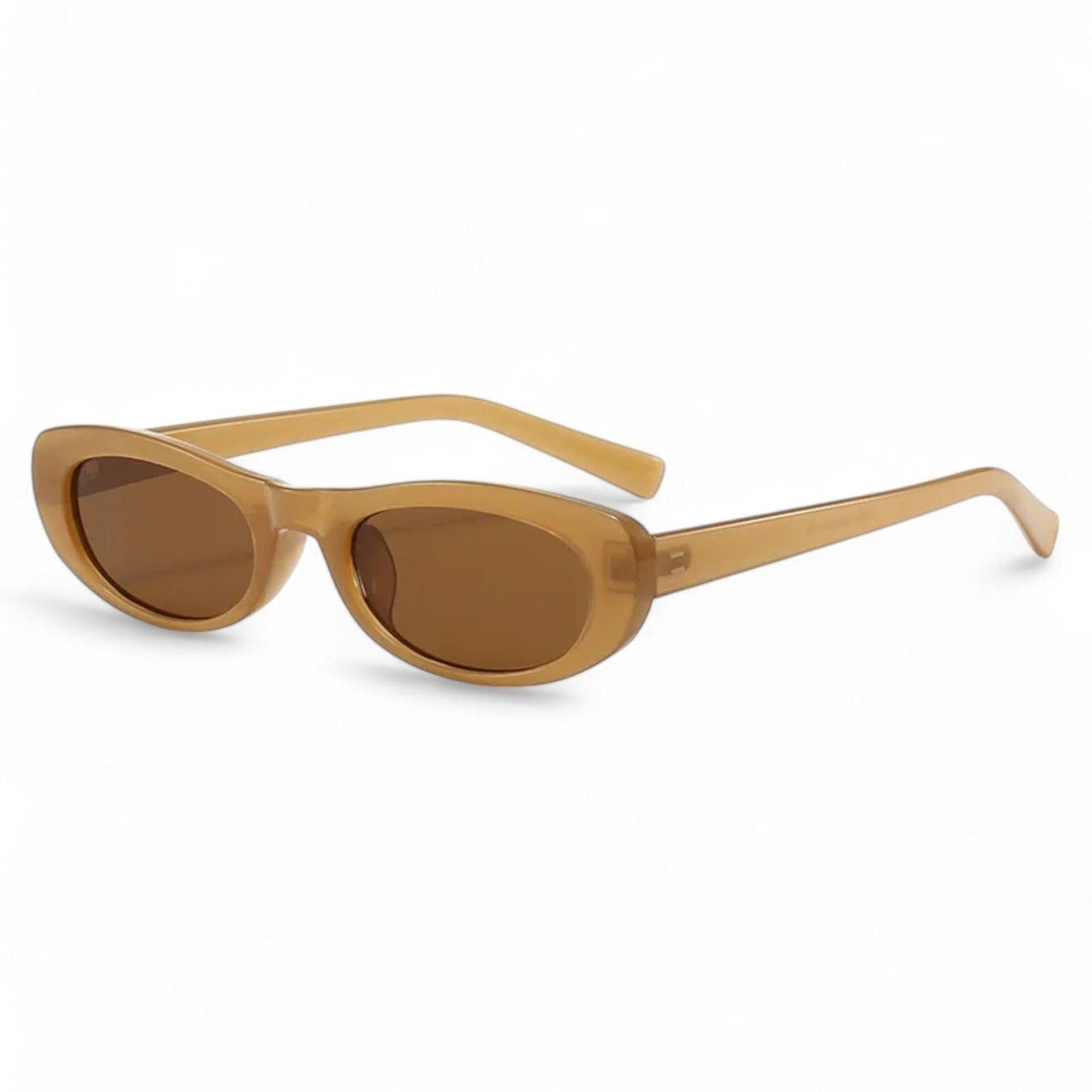 Women's retro oversized round UV400 sunglasses, worn model shot