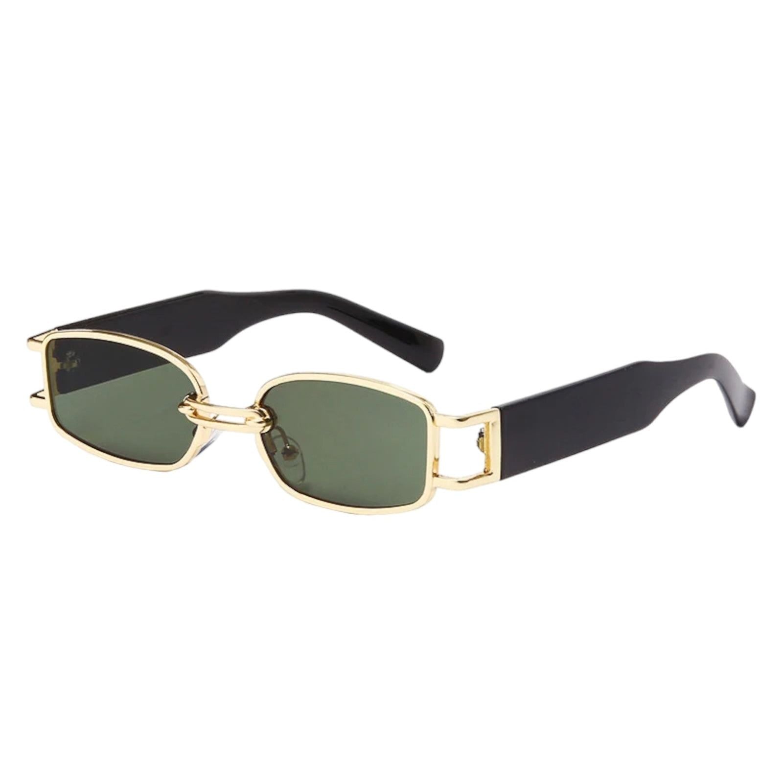 Gold Metal Rectangle Sunglasses with Brown Lenses-2