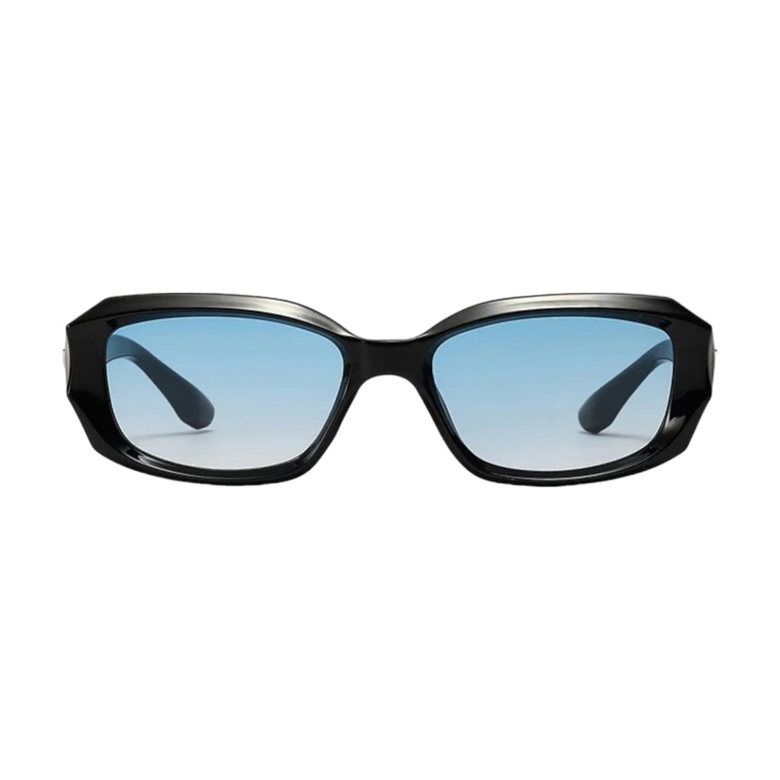 Black Rectangle Sunglasses with Blue Gradient Lenses-7