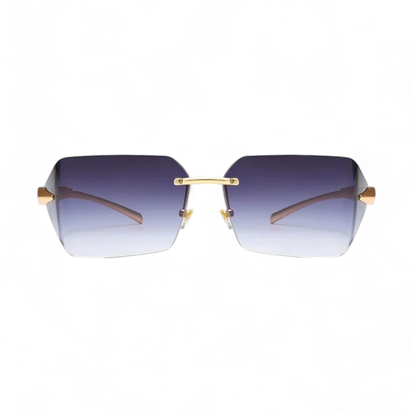 Gold Rimless Wrap Sunglasses - Sleek Angular Design-13