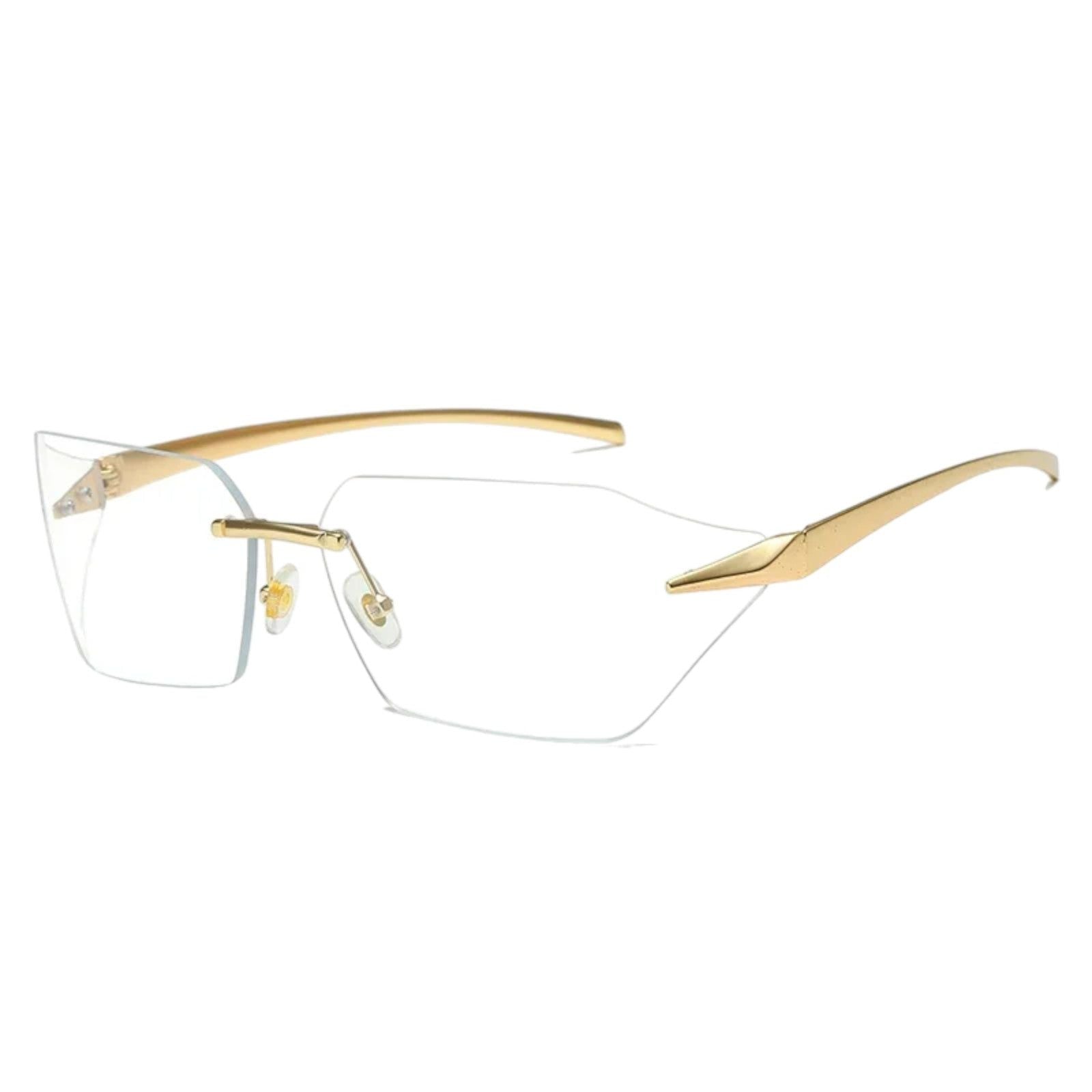 Gold Rimless Wrap Sunglasses - Sleek Angular Design-7