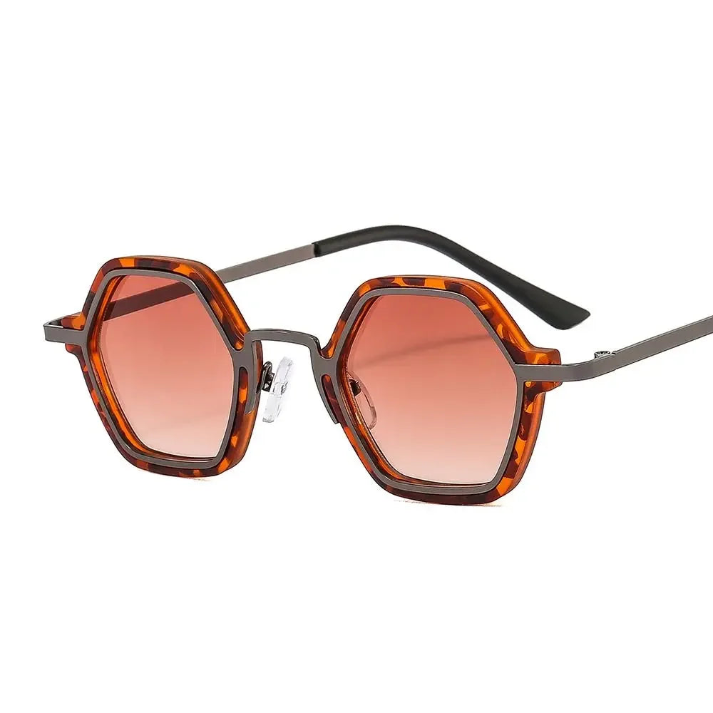 Polygon square metal sunglasses, Leopard-Tea