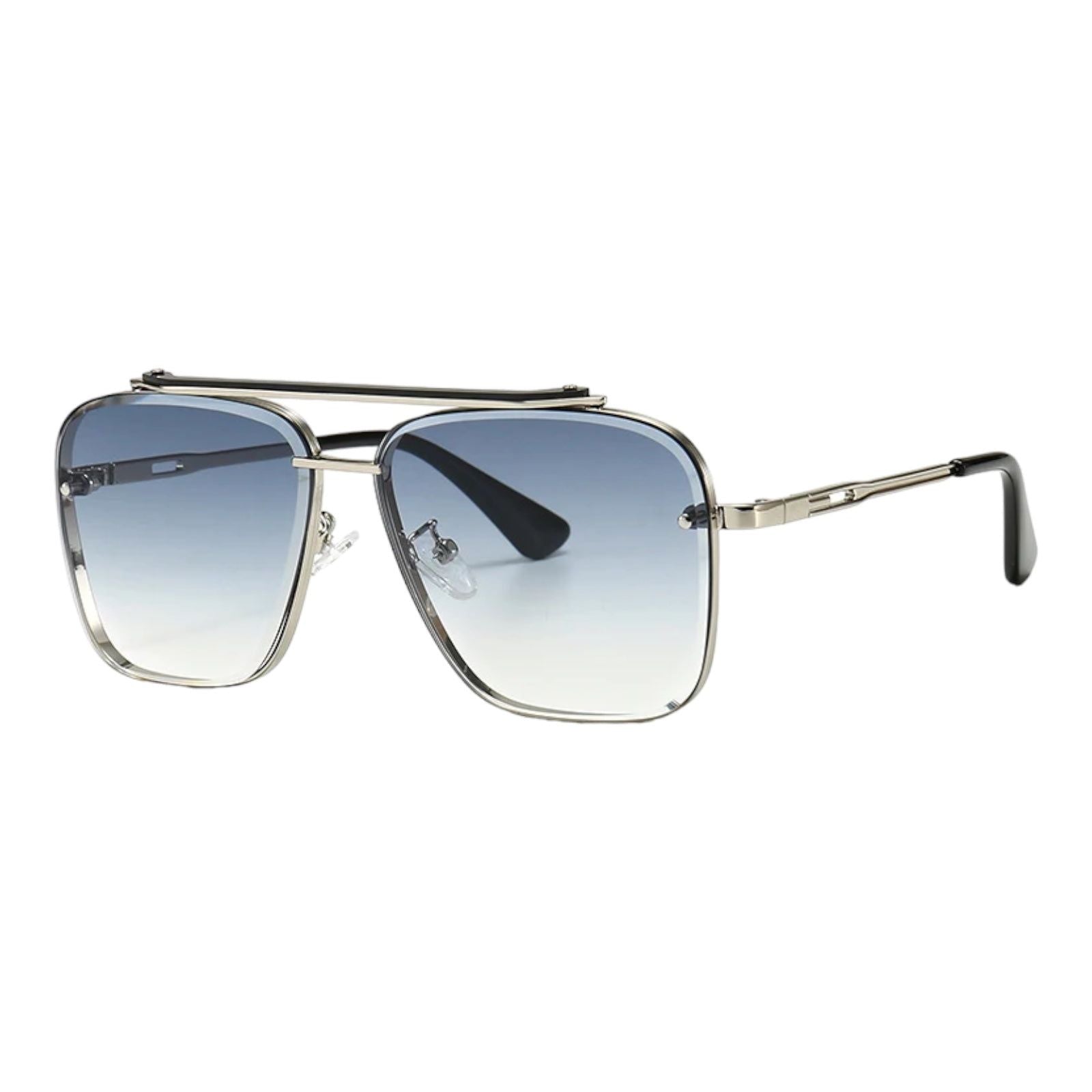 Silver Square Navigator Sunglasses with Blue Gradient Lenses-1