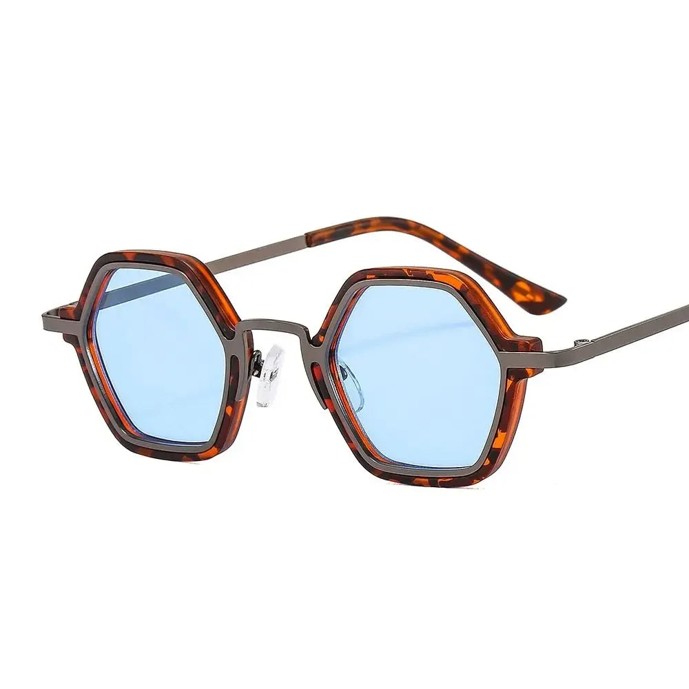 Polygon square metal sunglasses, Leopard-Blue