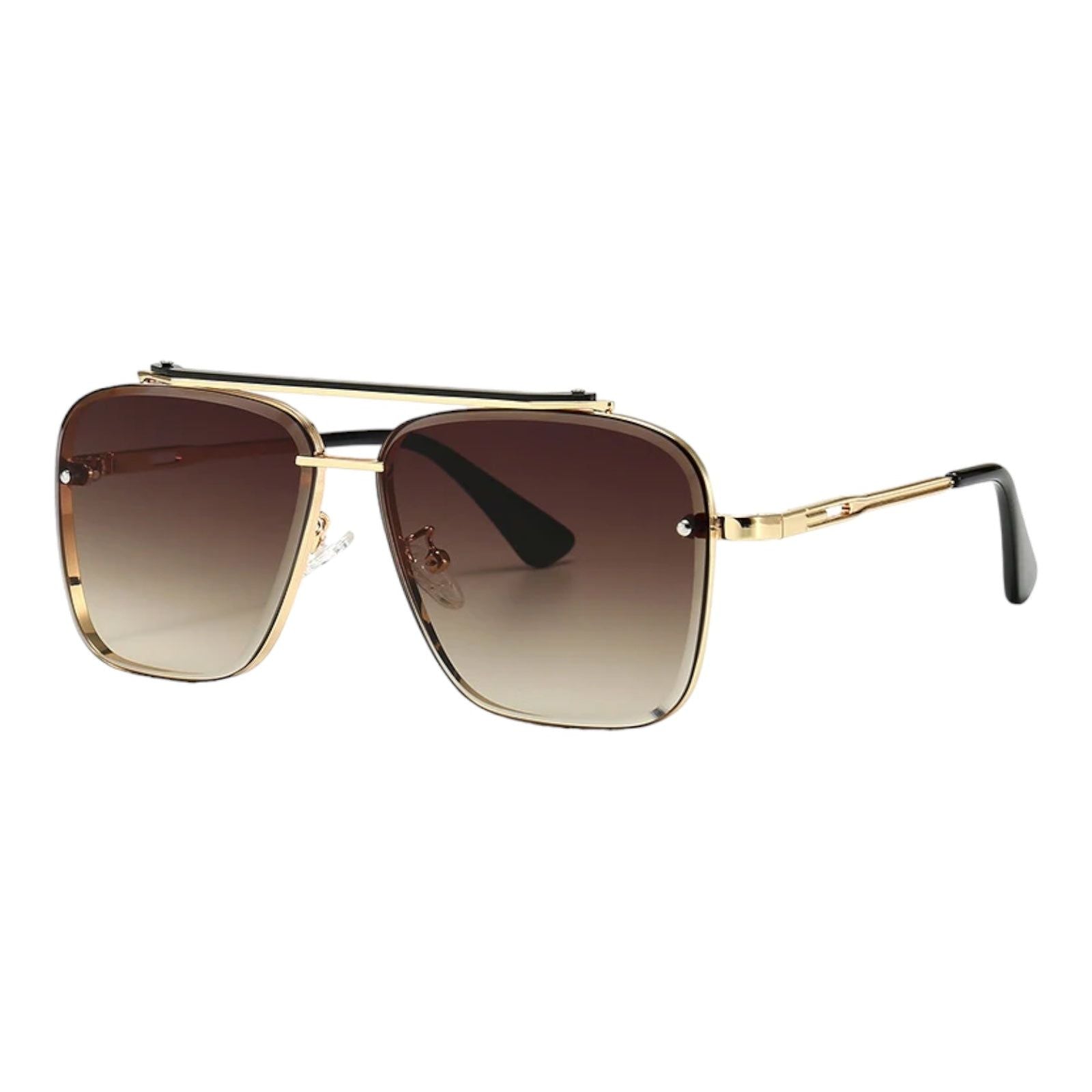 Silver Square Navigator Sunglasses with Blue Gradient Lenses-3