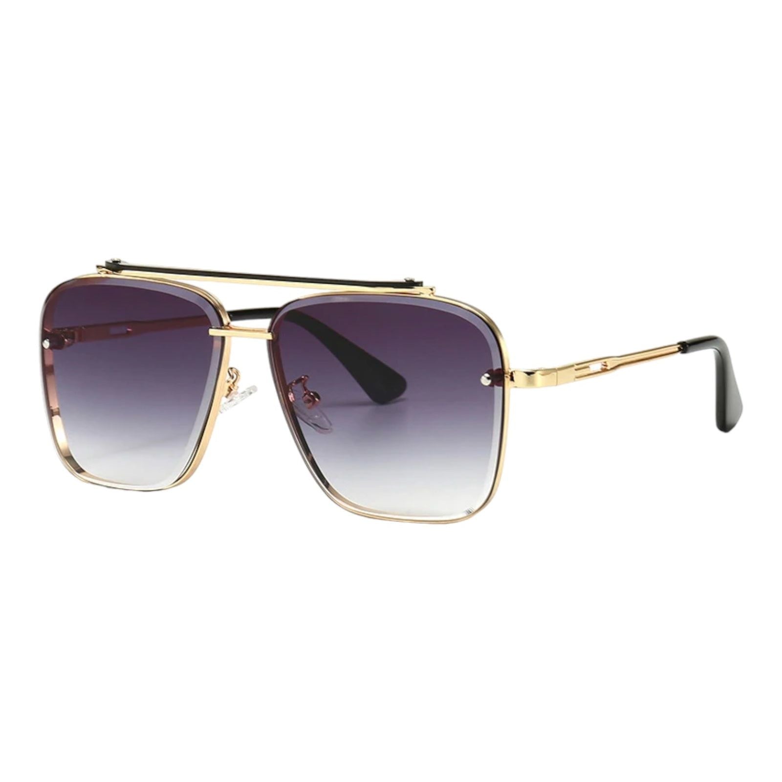 Silver Square Navigator Sunglasses with Blue Gradient Lenses-2