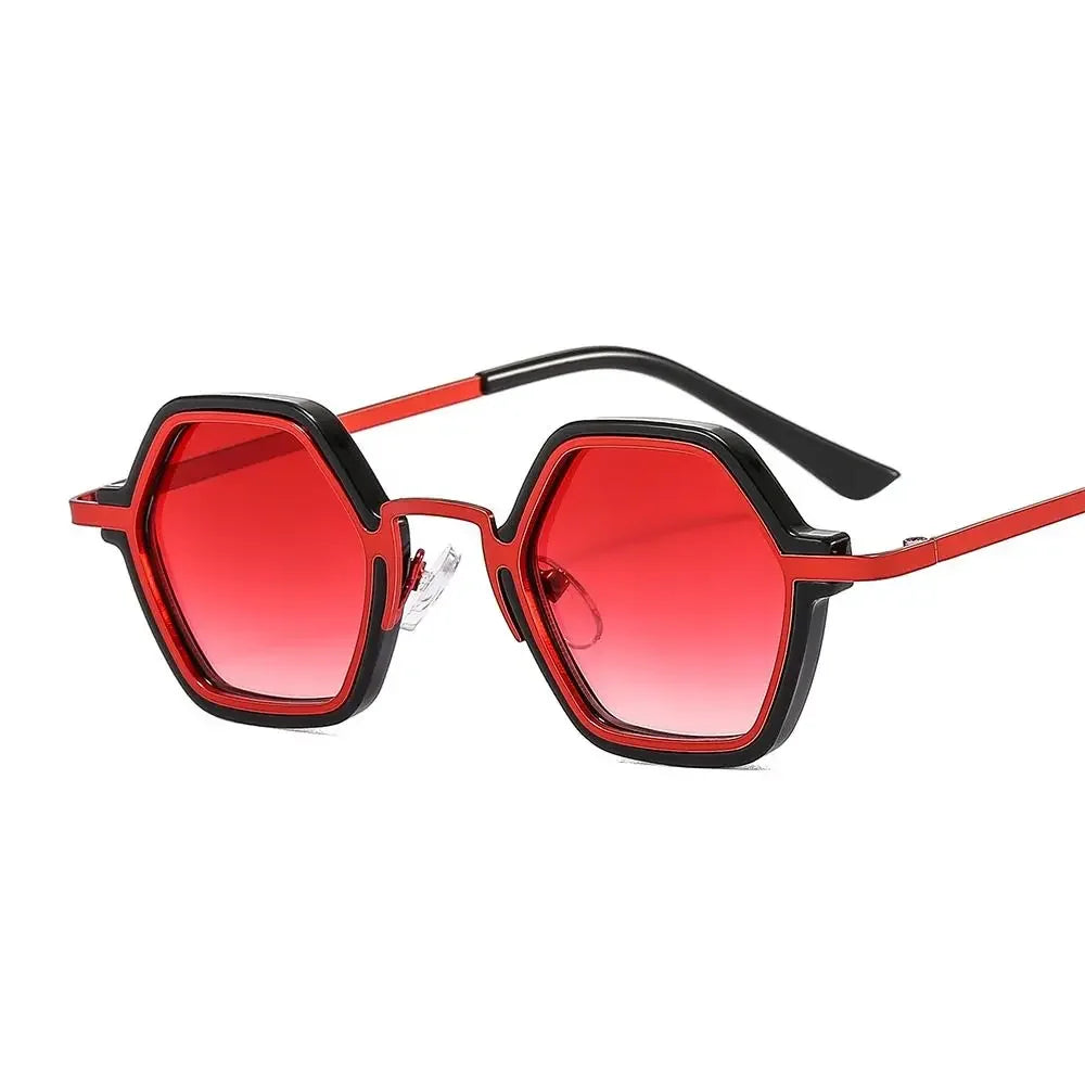 Polygon square metal sunglasses, Black-Red