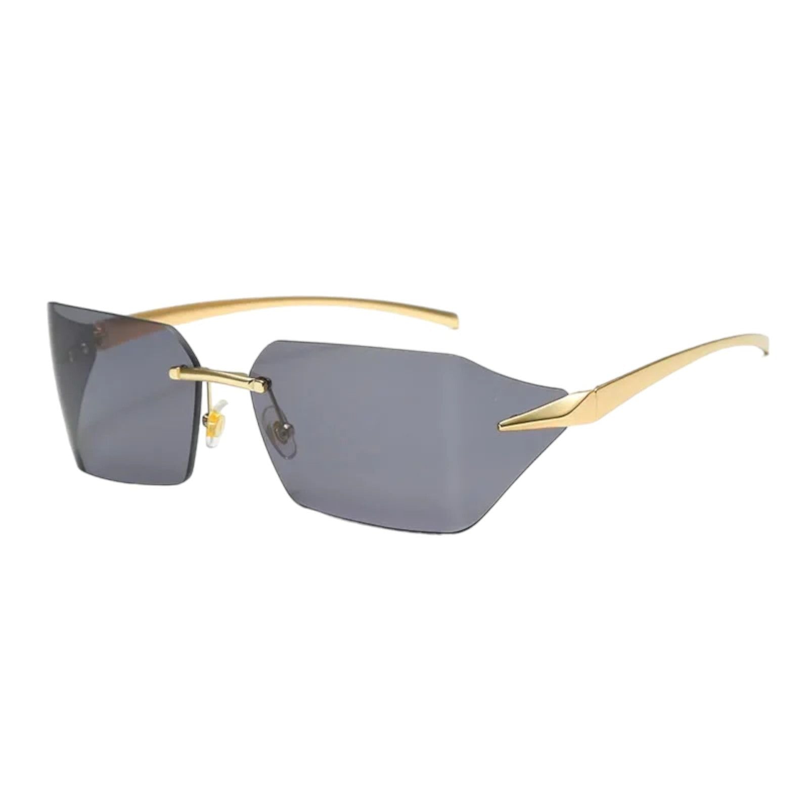 Gold Rimless Wrap Sunglasses - Sleek Angular Design-3