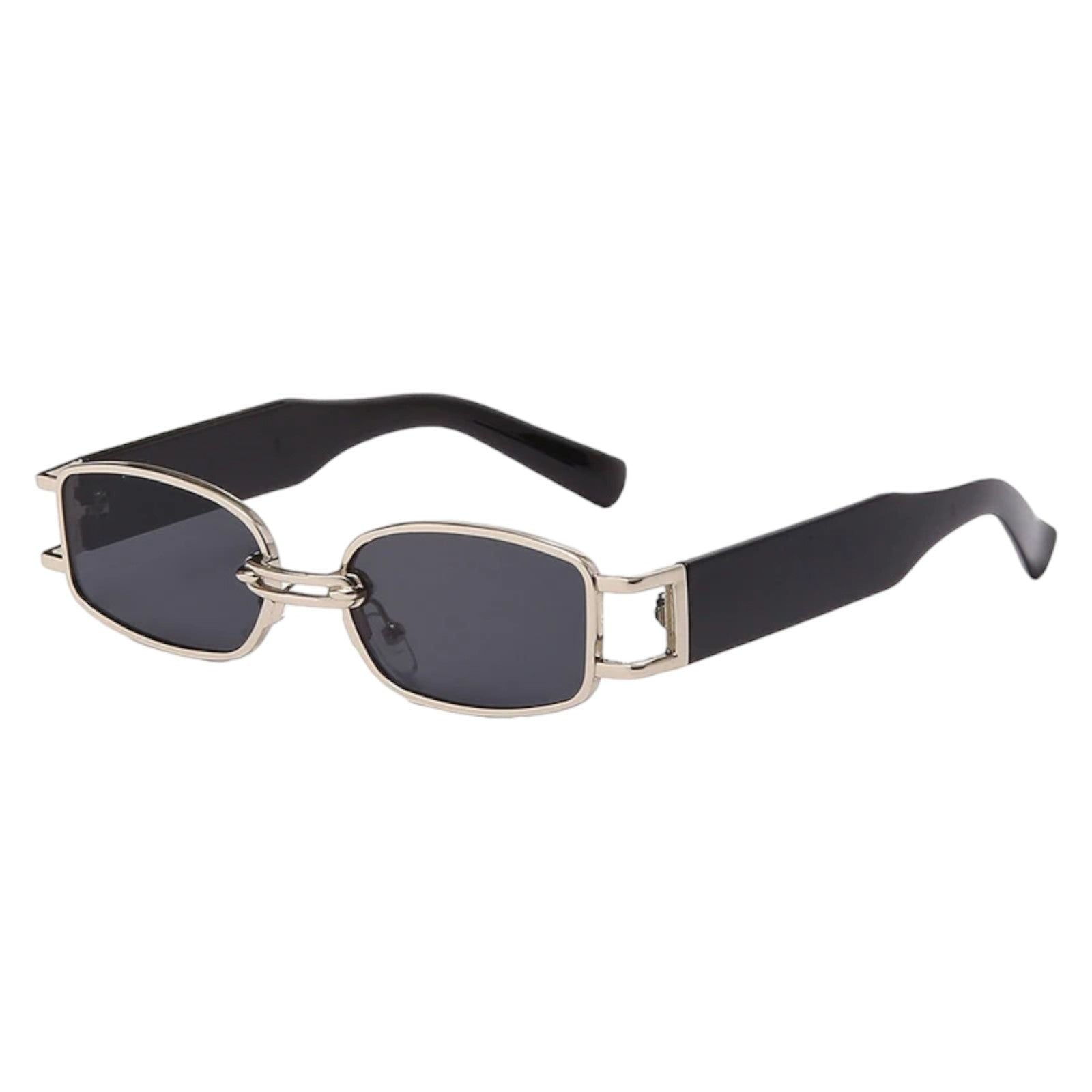 Gold Metal Rectangle Sunglasses with Brown Lenses-4