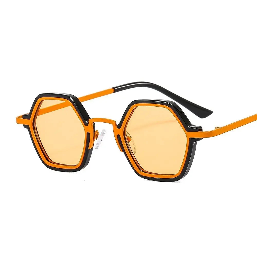 Polygon square metal sunglasses, Black-Champagne