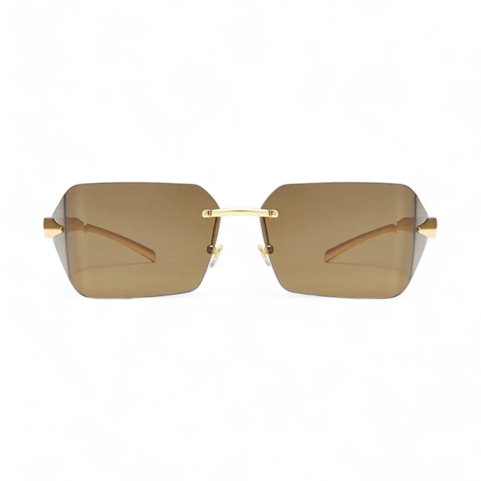 Gold Rimless Wrap Sunglasses - Sleek Angular Design-8