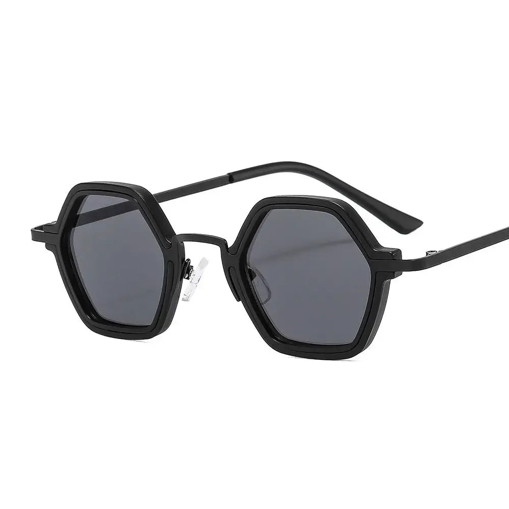 Polygon square metal sunglasses, Black-Grey