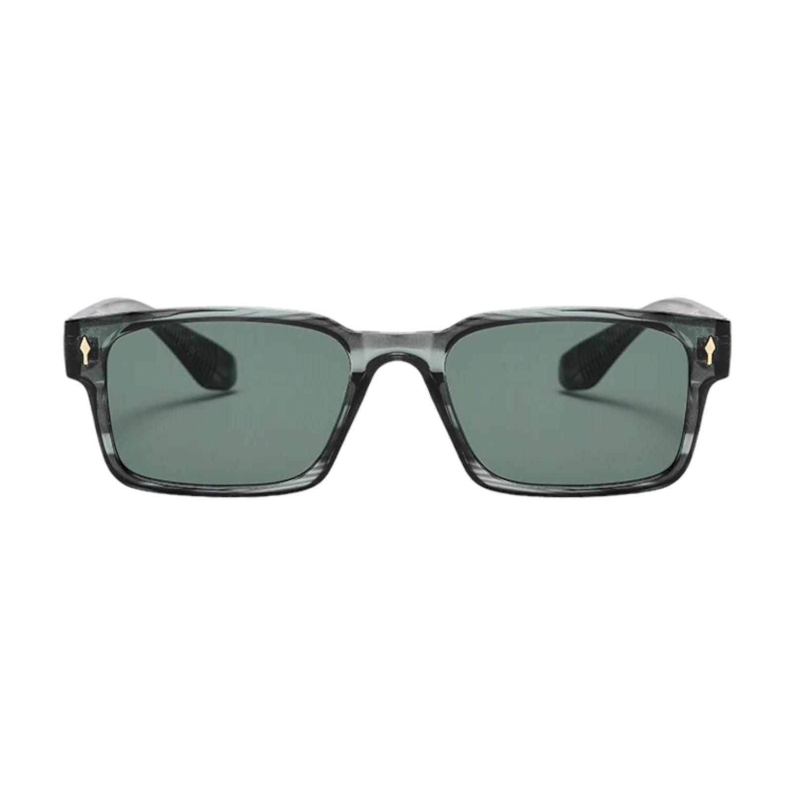 Grey Translucent Rectangle Sunglasses with Green Lenses-5