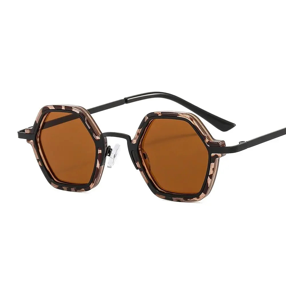 Polygon square metal sunglasses, Leopard-Brown