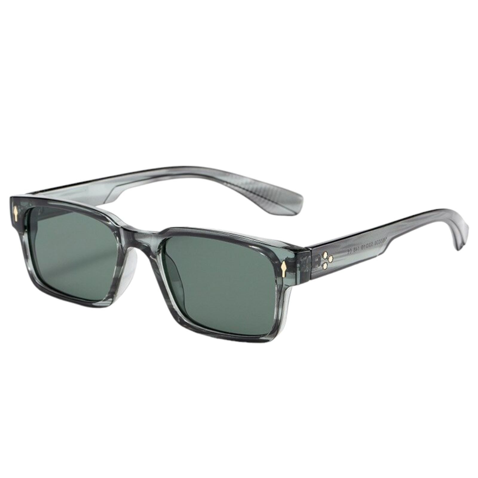 Grey Translucent Rectangle Sunglasses with Green Lenses-1