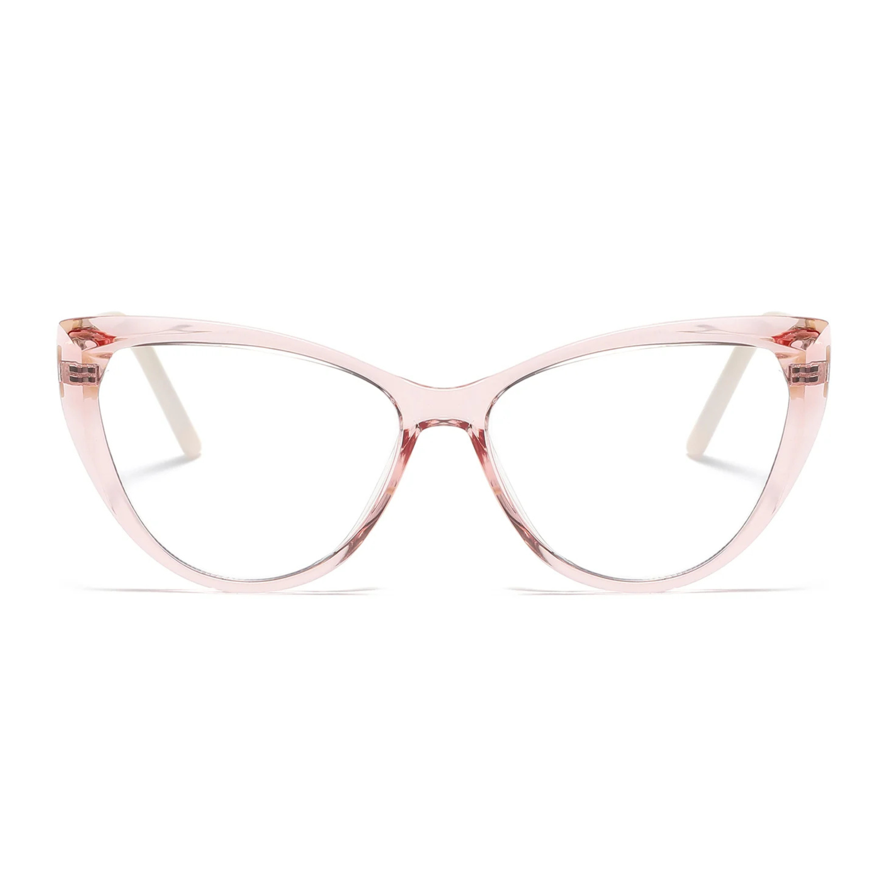 Transparent cat-eye frame for a clean, modern feminine look