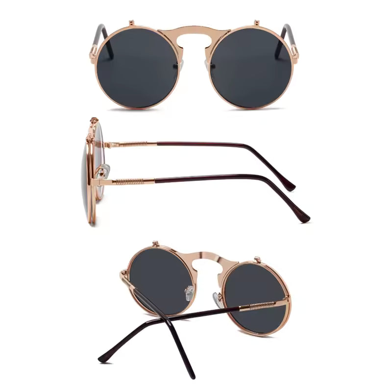 flip up round sunglasses vintage fashion statement eyewear