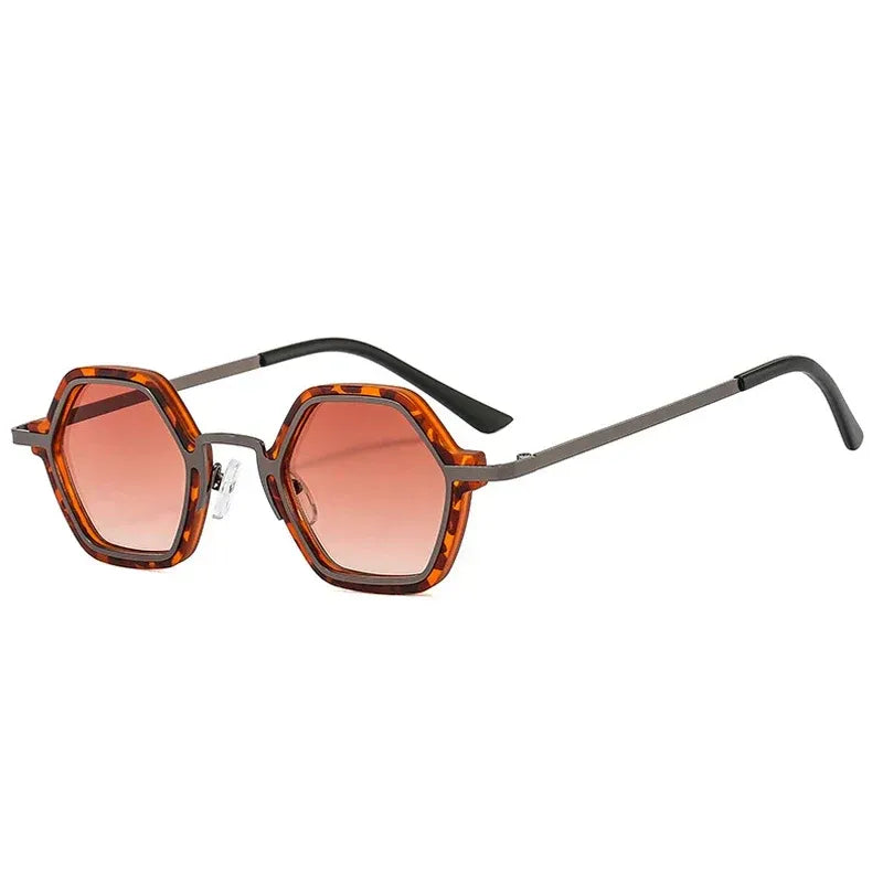 Polygon square metal sunglasses with tortoise frame and brown gradient lenses