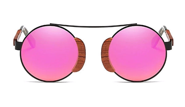 Round Wood Sunglasses for Men - Classy Pink Design-2